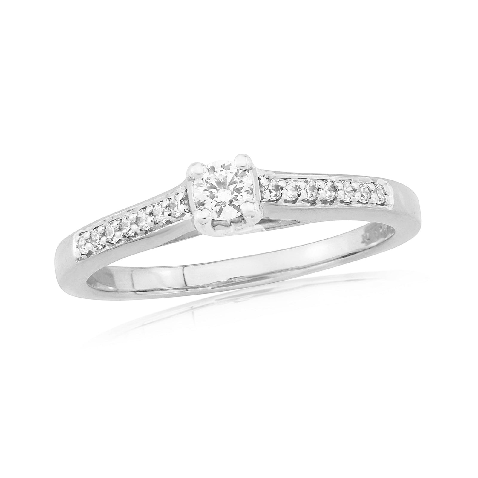 9ct white gold single stone diamond ring with diamond set shoulders 0.20ct