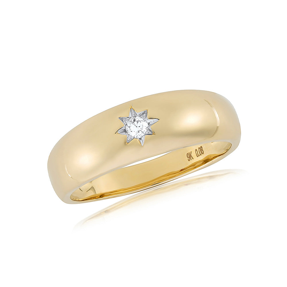 9ct gold star set single stone gents diamond ring 0.07ct