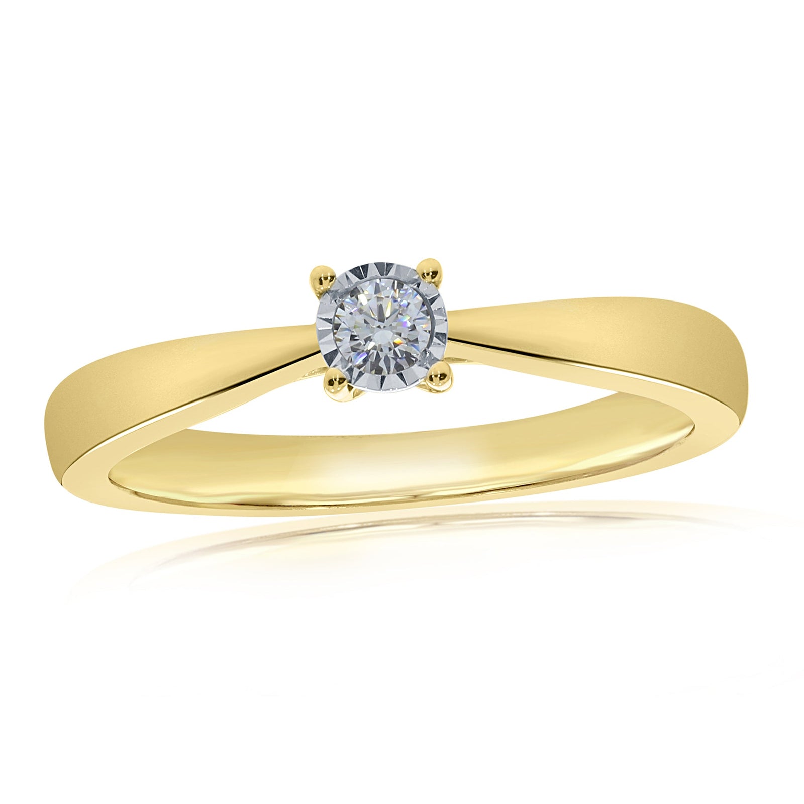 9ct gold single stone miracle plate diamond ring 0.08ct