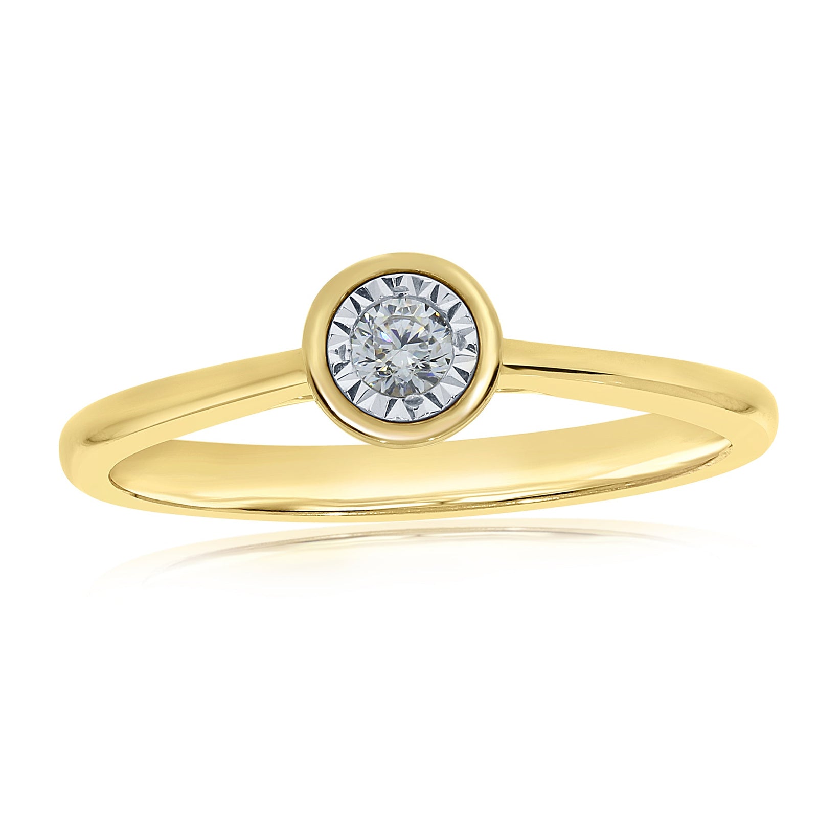 9ct gold single stone miracle plate diamond ring 0.10ct