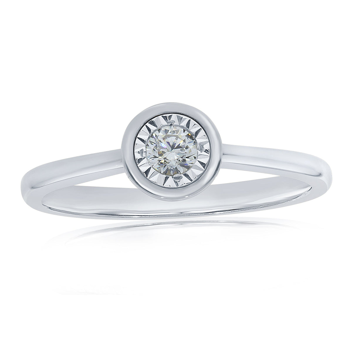 9ct white gold single stone miracle plate diamond ring 0.17ct