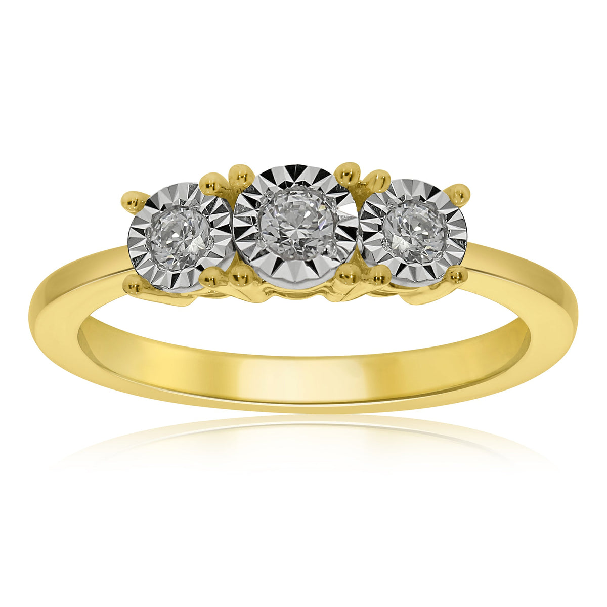 9ct gold 3 stone miracle plate diamond ring 0.25ct