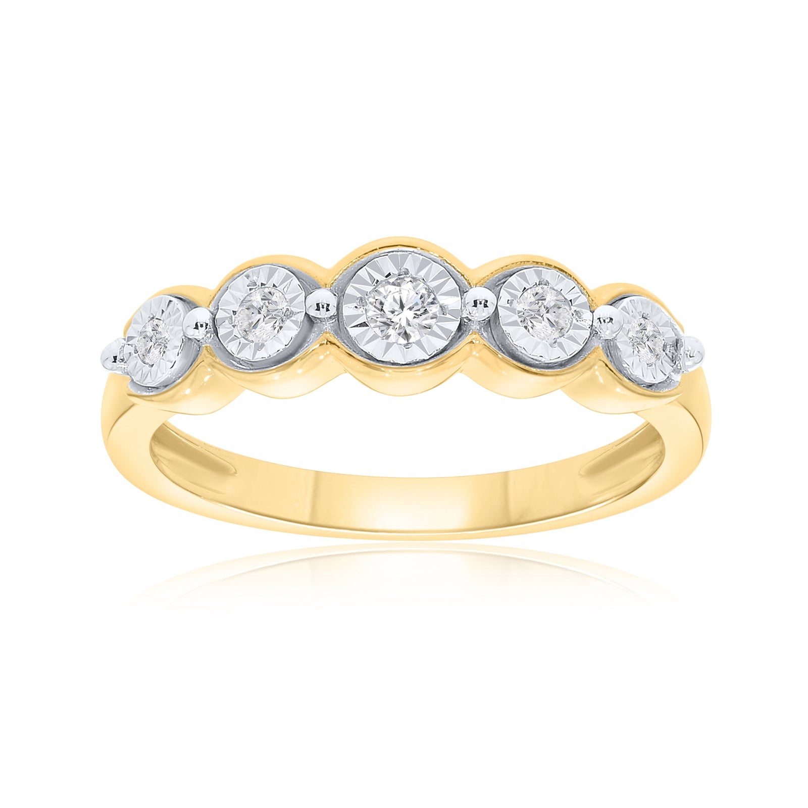 9ct gold 5 stone miracle plate diamond half et ring 0.15ct