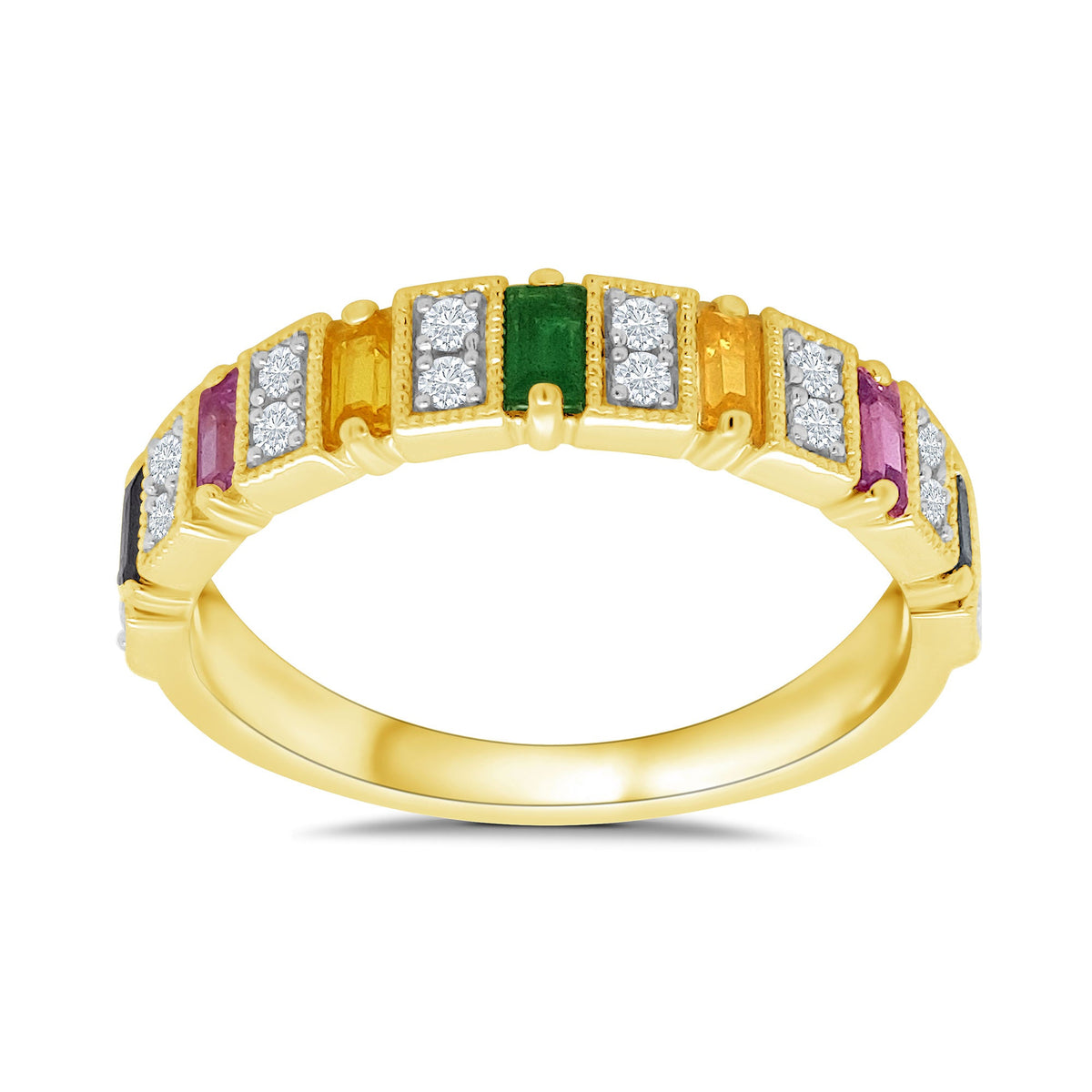 9ct gold multi gem &amp; diamond half eternity ring 0.15ct