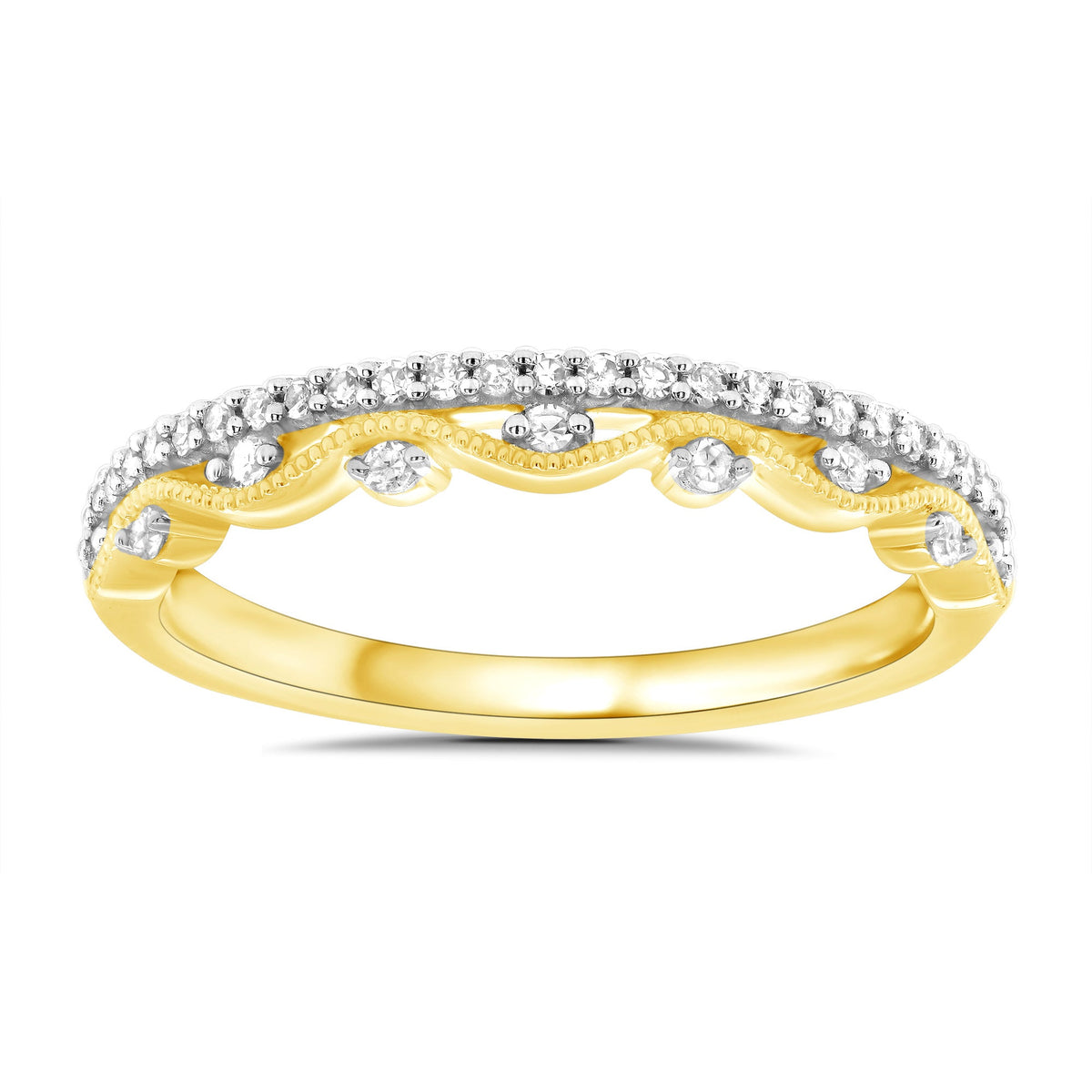 9ct gold two row diamond set swirl half eternity ring 0.20ct