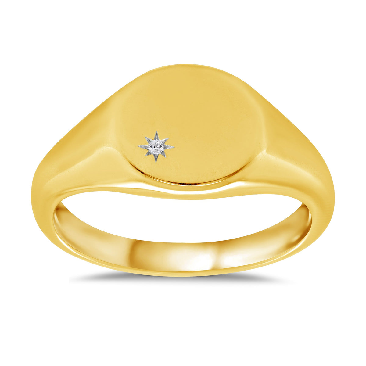 9ct gold diamond set round ladies signet ring 0.01ct