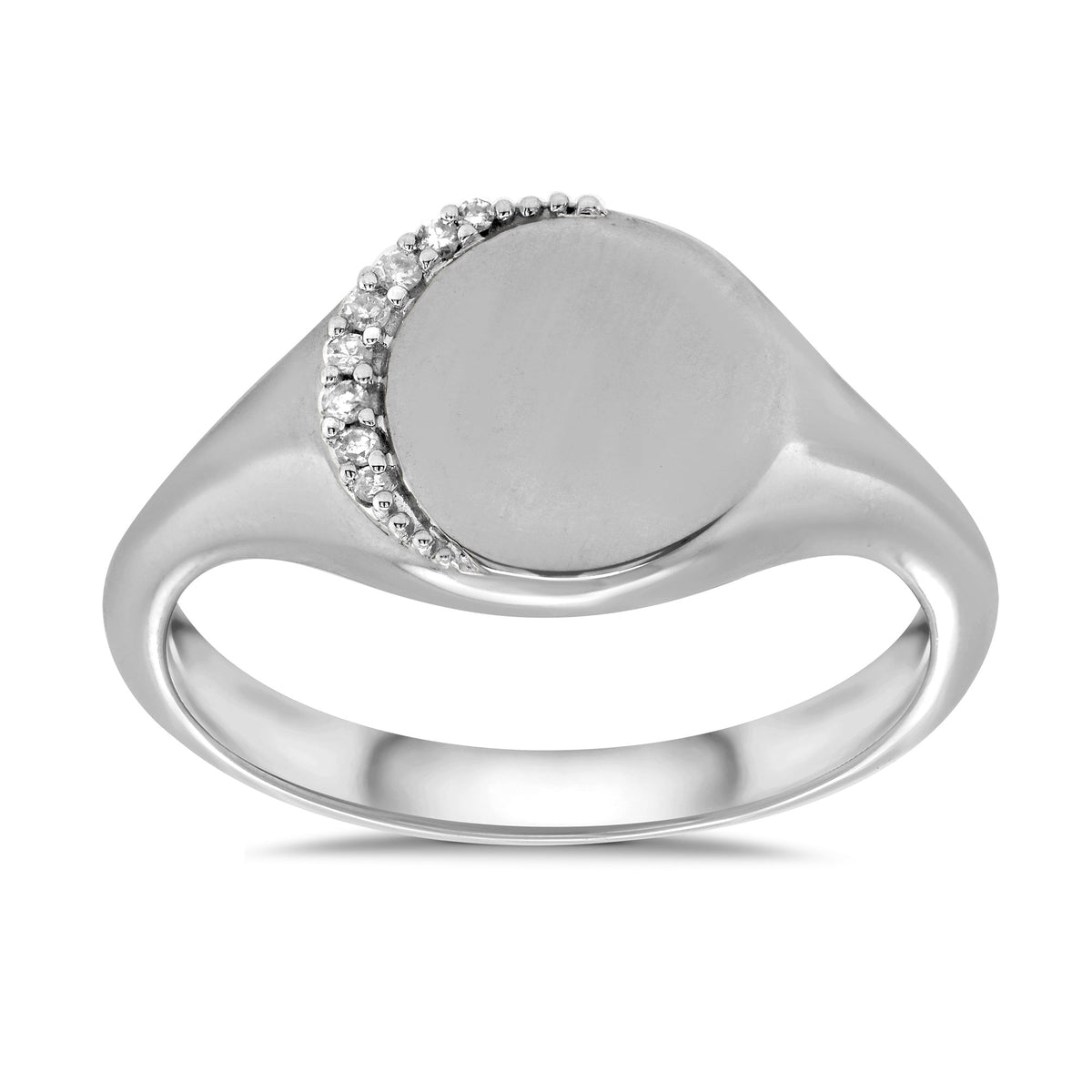 9ct white gold diamond set round ladies signet ring 0.04ct