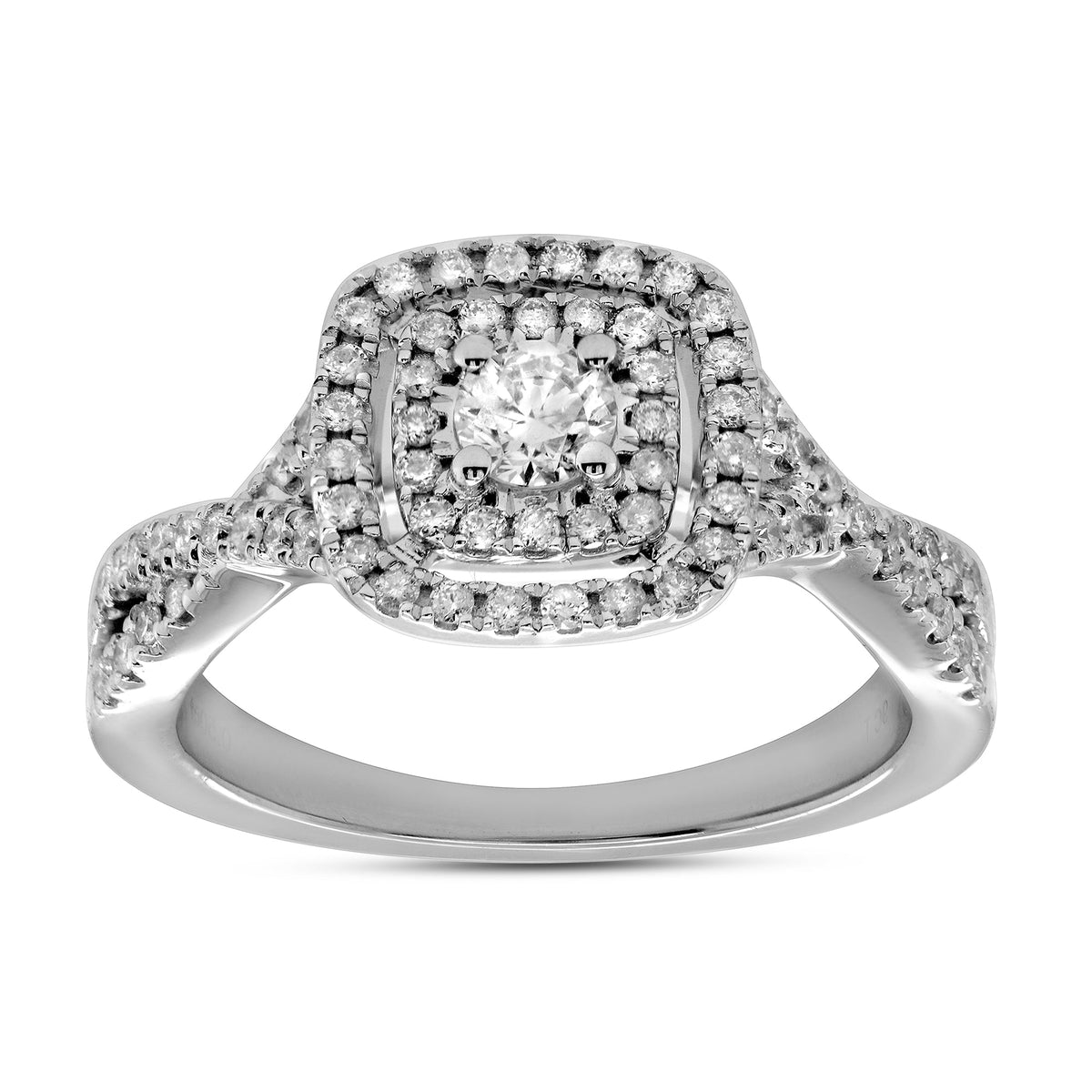 9ct white gold diamond clsuter ring with crossover diamond set shank 0.43ct