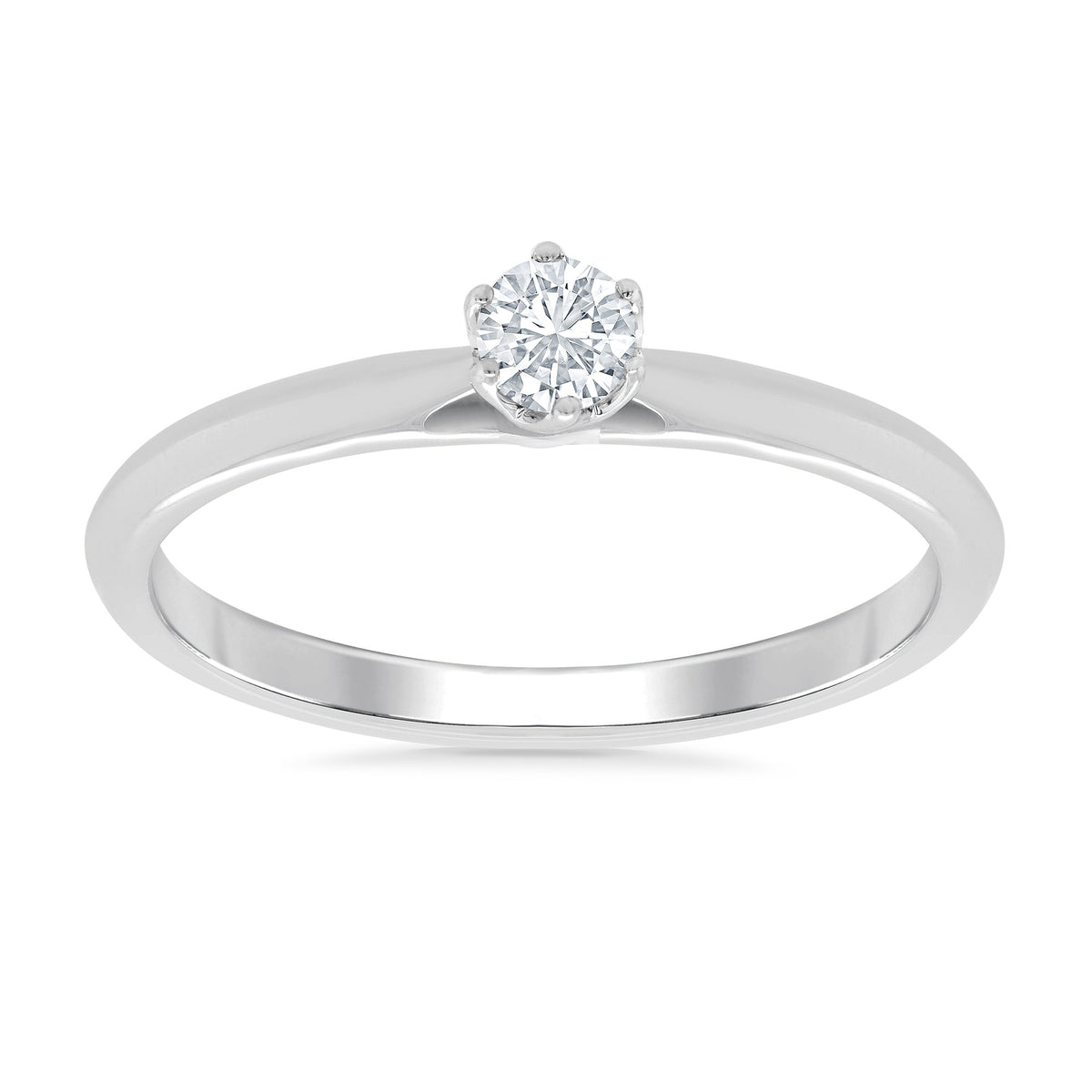 9ct white gold six claw single stone diamond ring 0.15ct