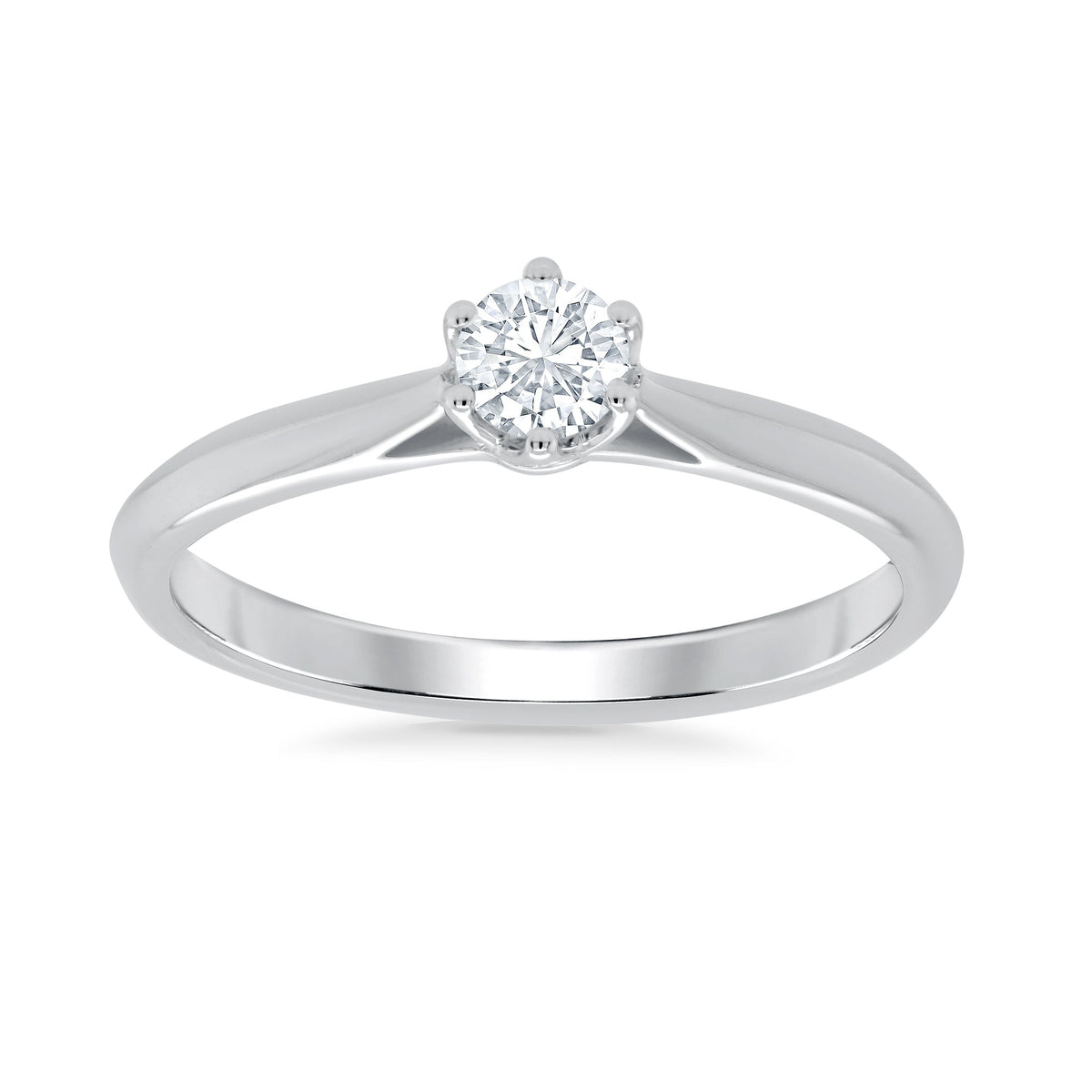 9ct white gold six claw single stone diamond ring 0.25ct