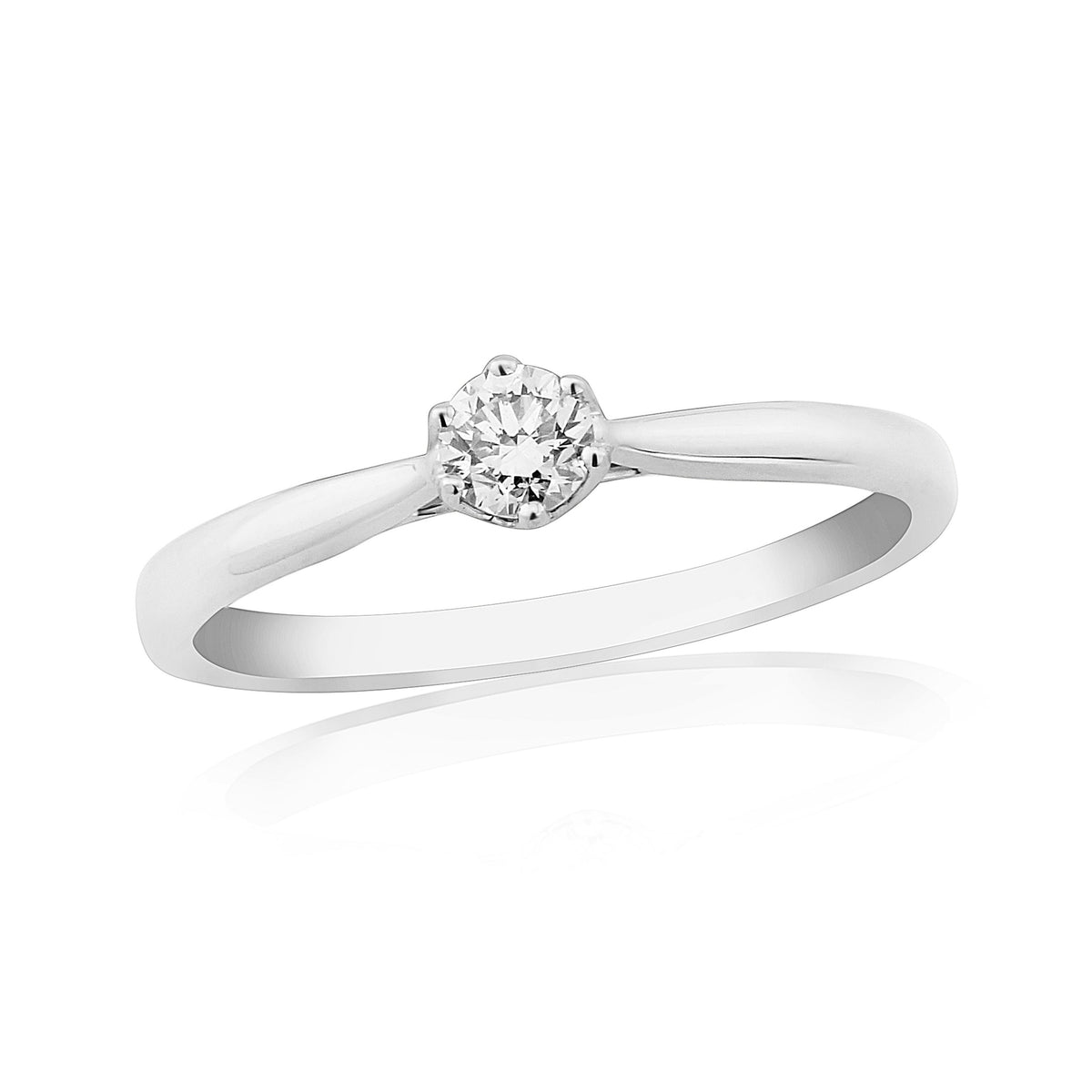 9ct white gold six claw single stone diamond ring 0.15ct