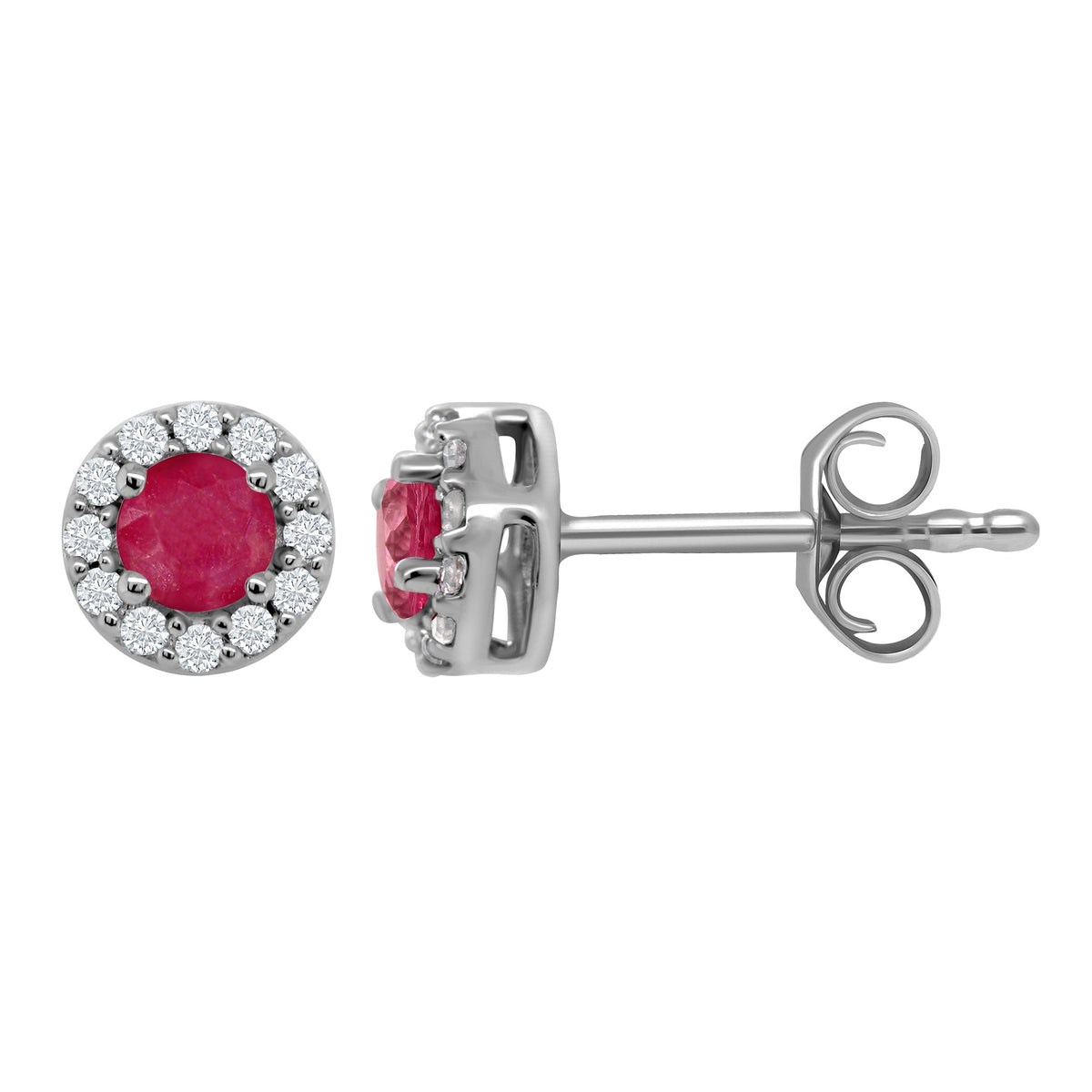 9ct white gold 3.25mm ruby &amp; diamond halo cluster stud earrings 0.10ct