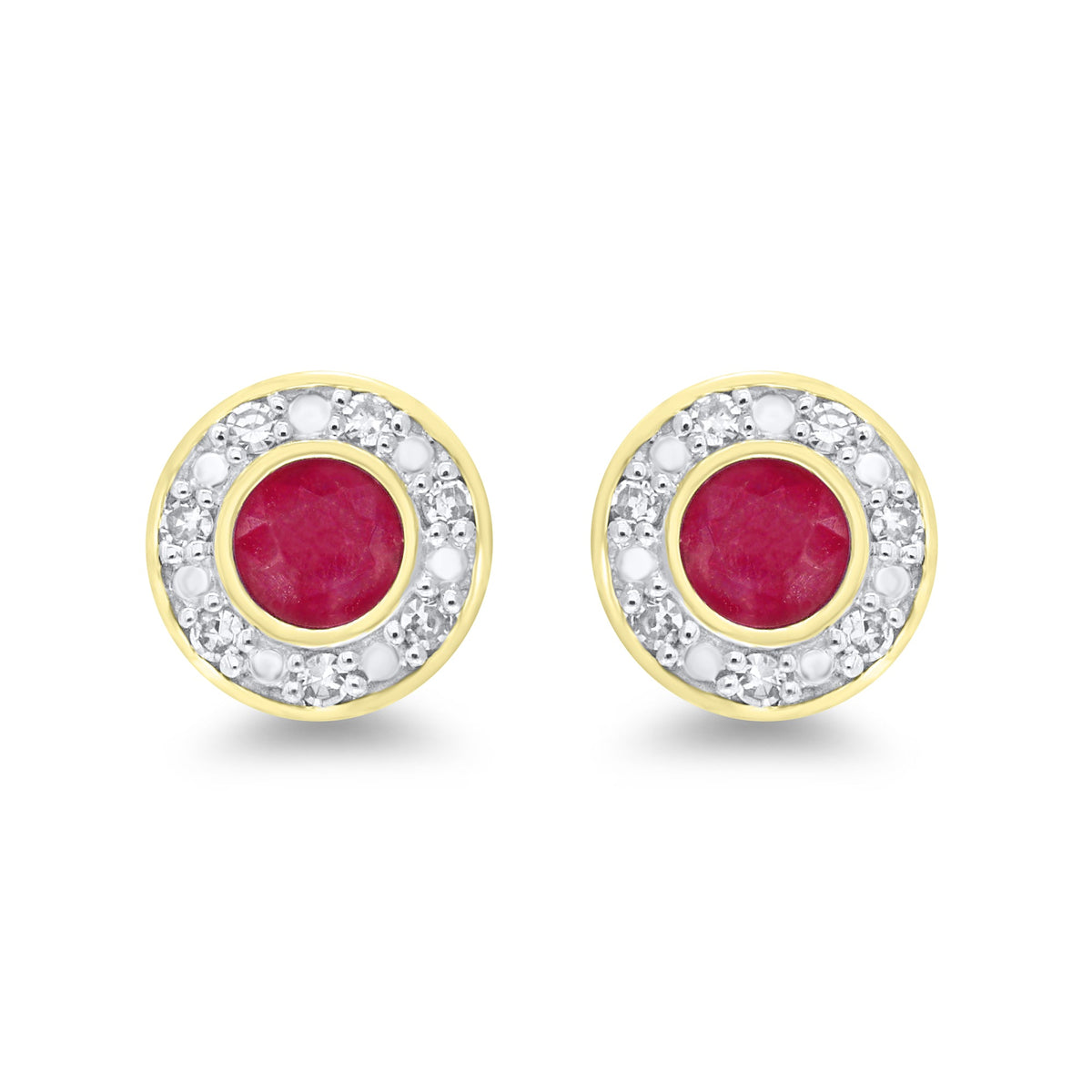 9ct gold 3.50mm ruby &amp; diamond cluster stud earrings 0.06ct