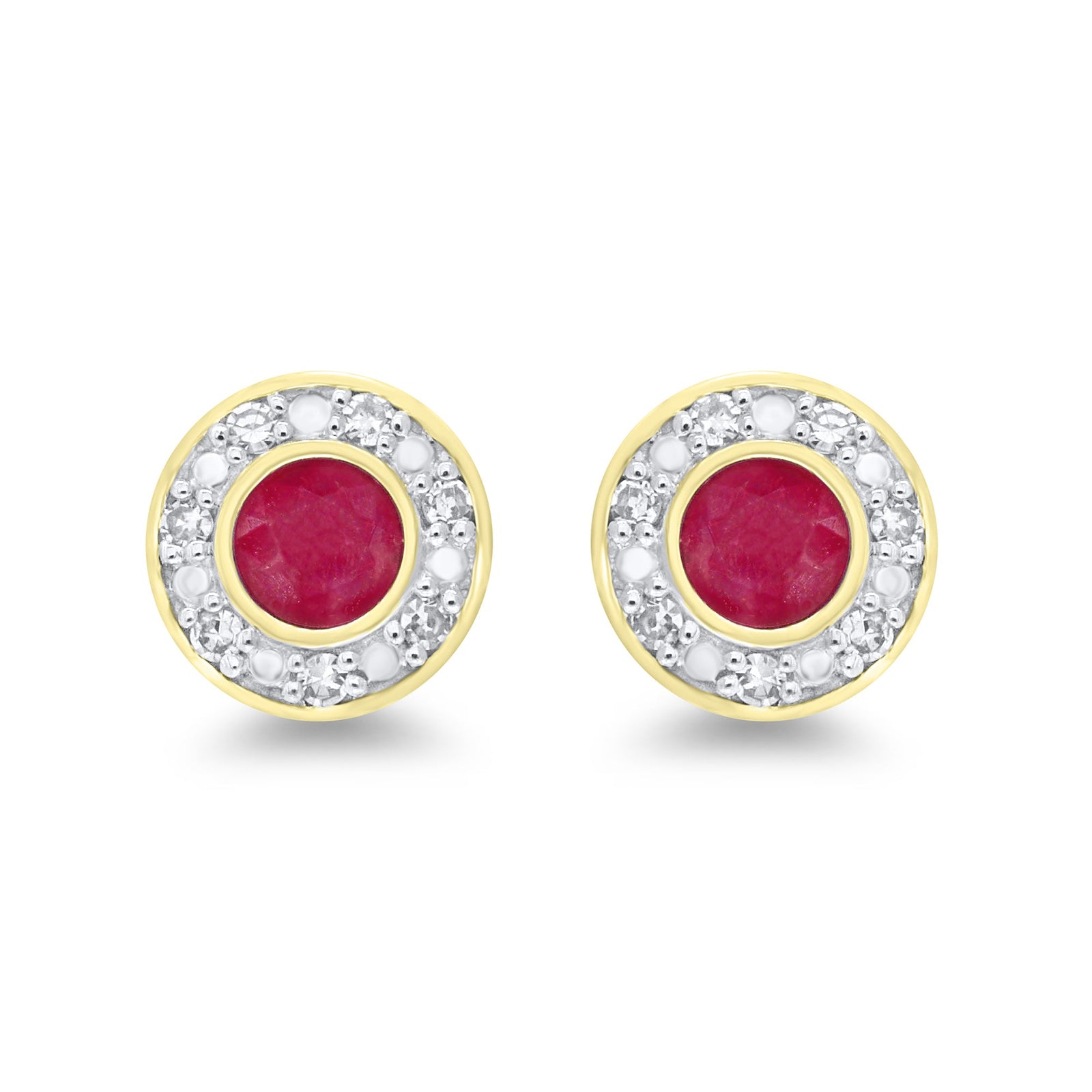 9ct gold 3.50mm ruby & diamond cluster stud earrings 0.06ct