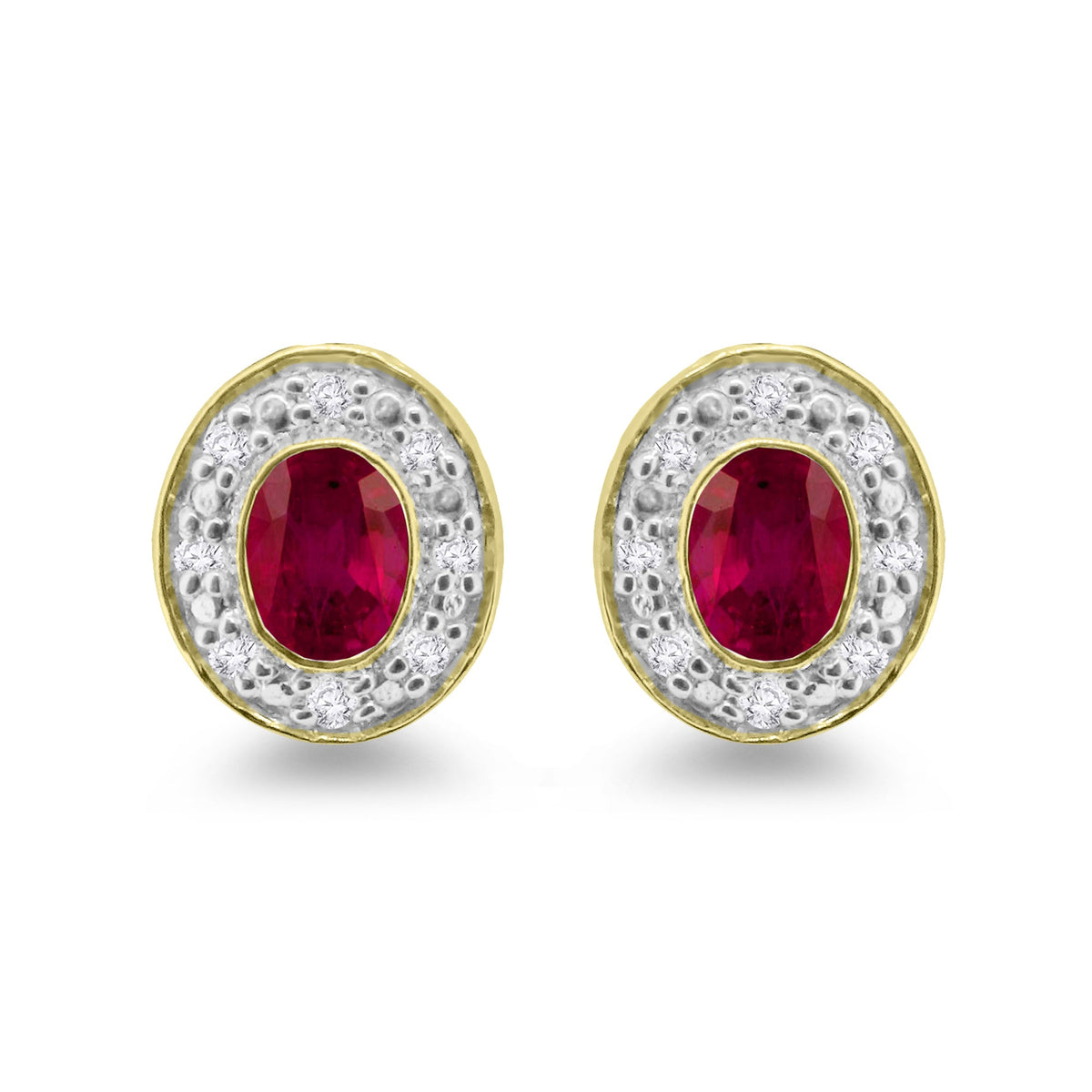 9ct gold 4x3mm ruby &amp; diamond stud earrings 0.06ct