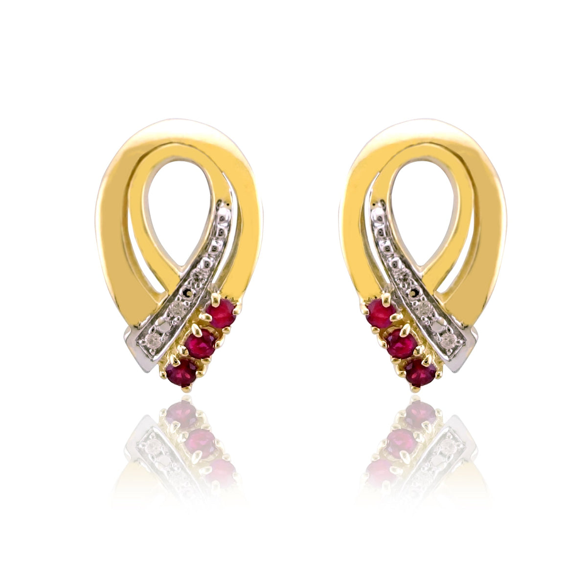 9ct gold ruby &amp; diamond stud earrings 0.02ct (product width 8.50mm)