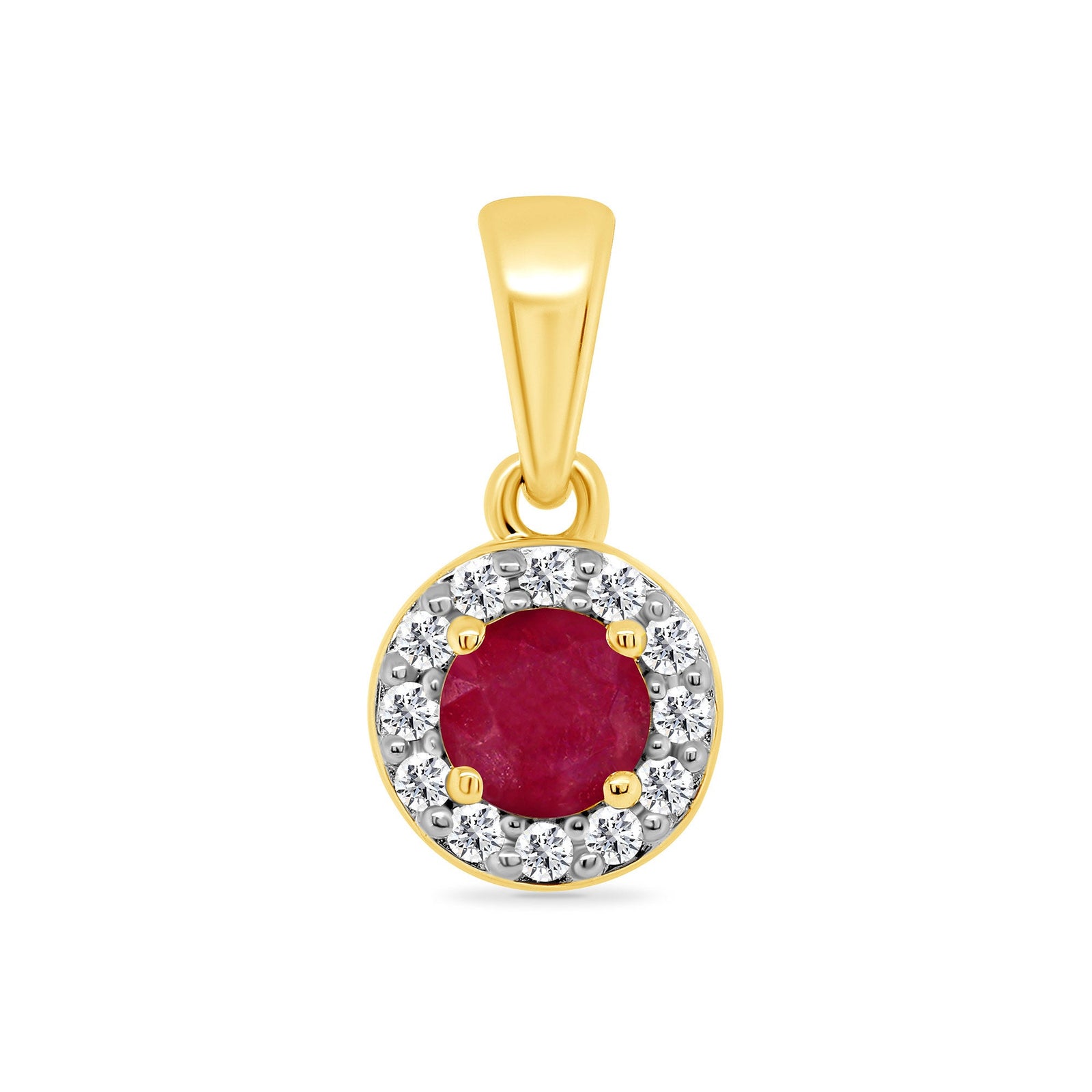 9ct gold 3.60mm ruby & diamond halo cluster pendant 0.06ct