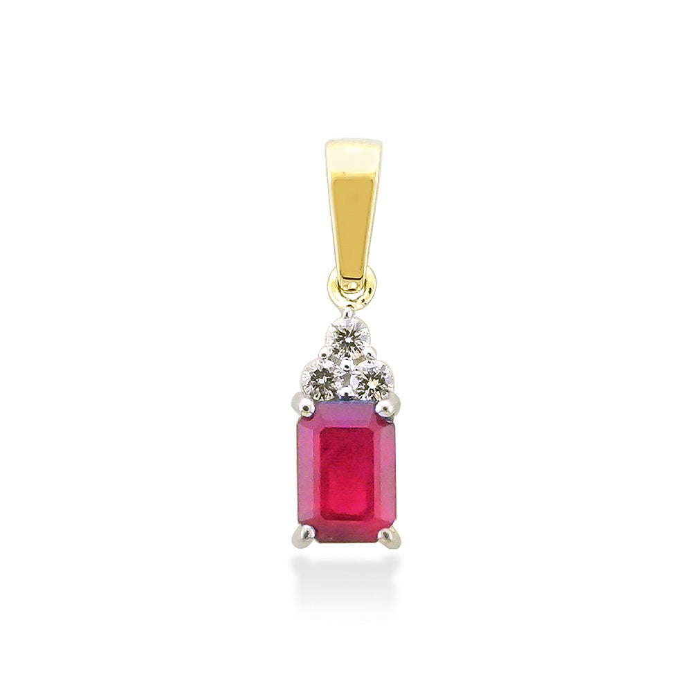 9ct gold 6x4mm octagon cut ruby & diamond pendant 0.07ct