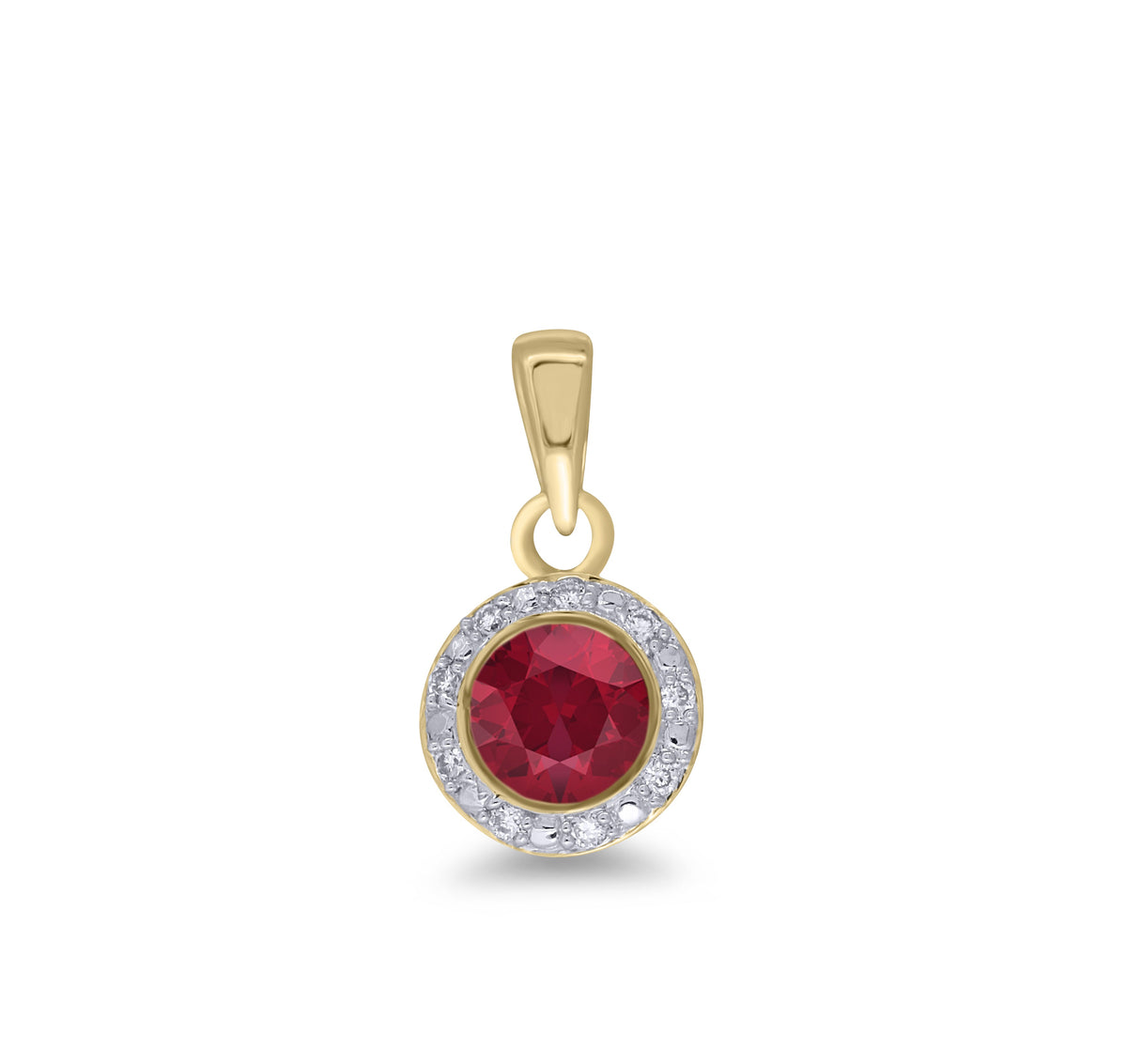 9ct gold 4.50mm ruby &amp; diamond cluster pendant 0.04ct