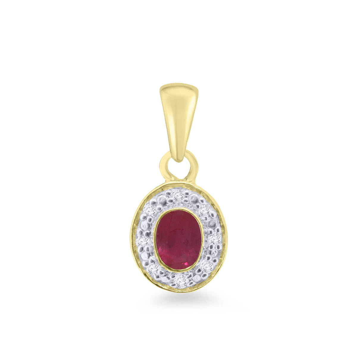 9ct gold 4x3mm oval ruby &amp; diamond pendant 0.03ct