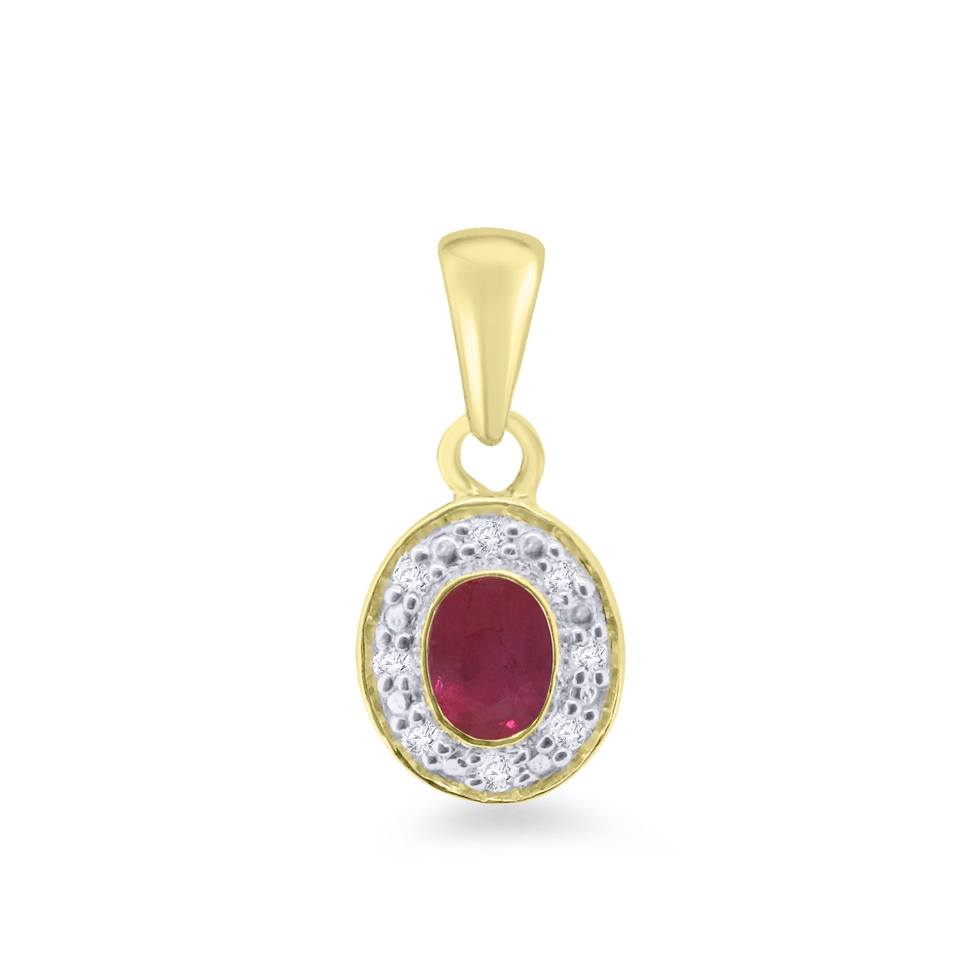 9ct gold 4x3mm oval ruby & diamond pendant 0.03ct