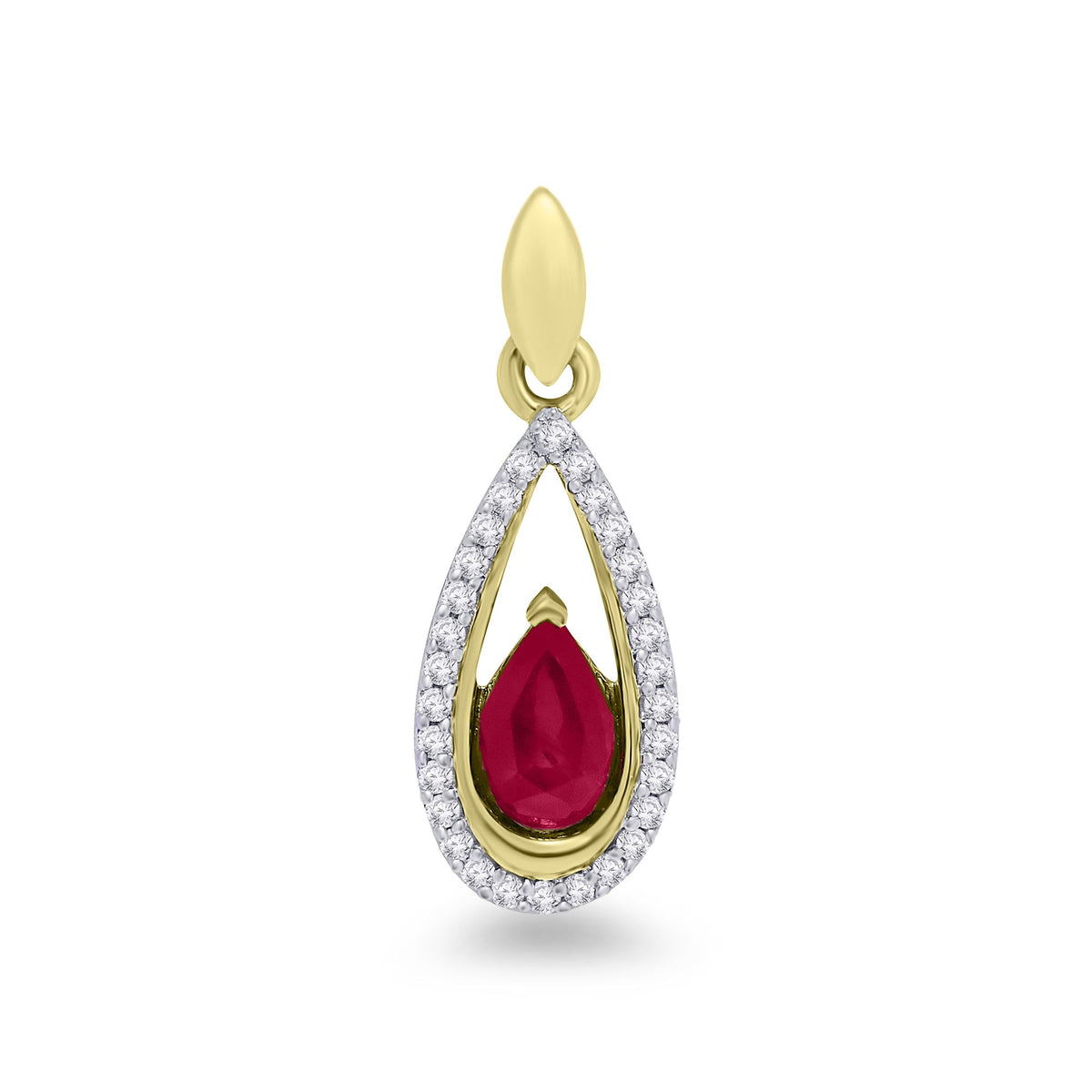 9ct gold 6x4mm pear shape ruby &amp; diamond pendant 0.09ct