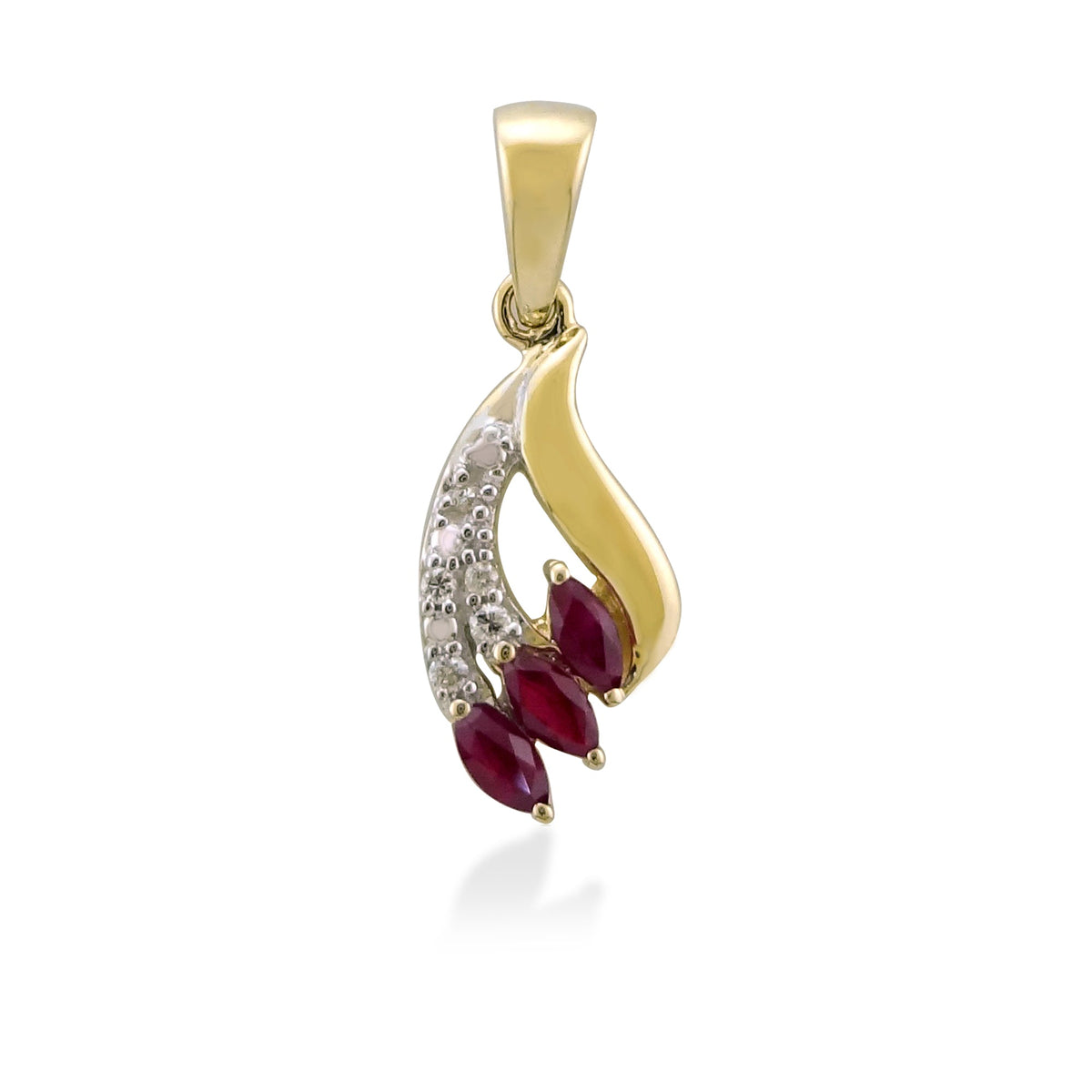 9ct gold marquise shape ruby &amp; diamond pendant 0.03ct (product width 8.00mm)