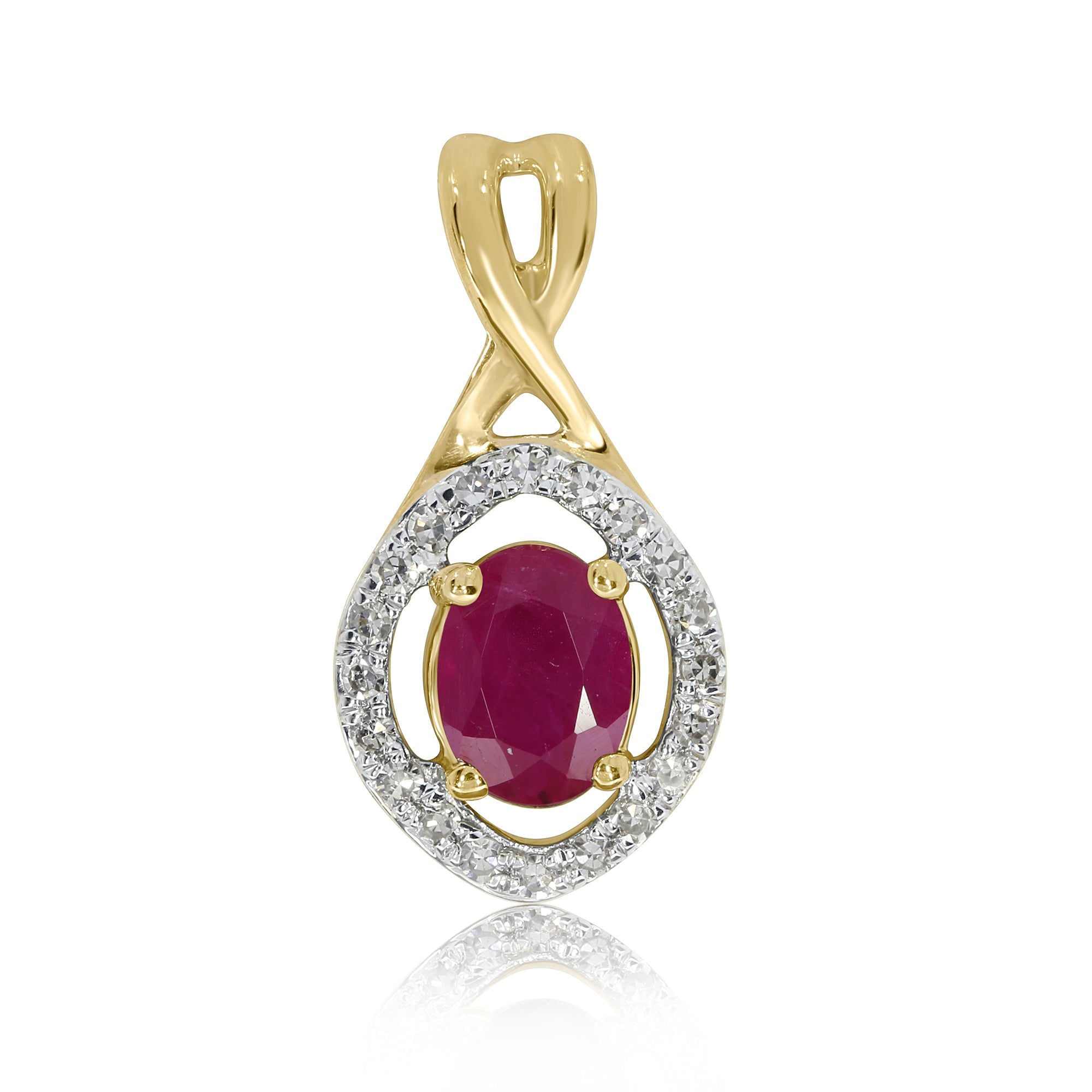 9ct gold 5.25 x 4.25mm oval ruby & diamond cluster pendant 0.07ct