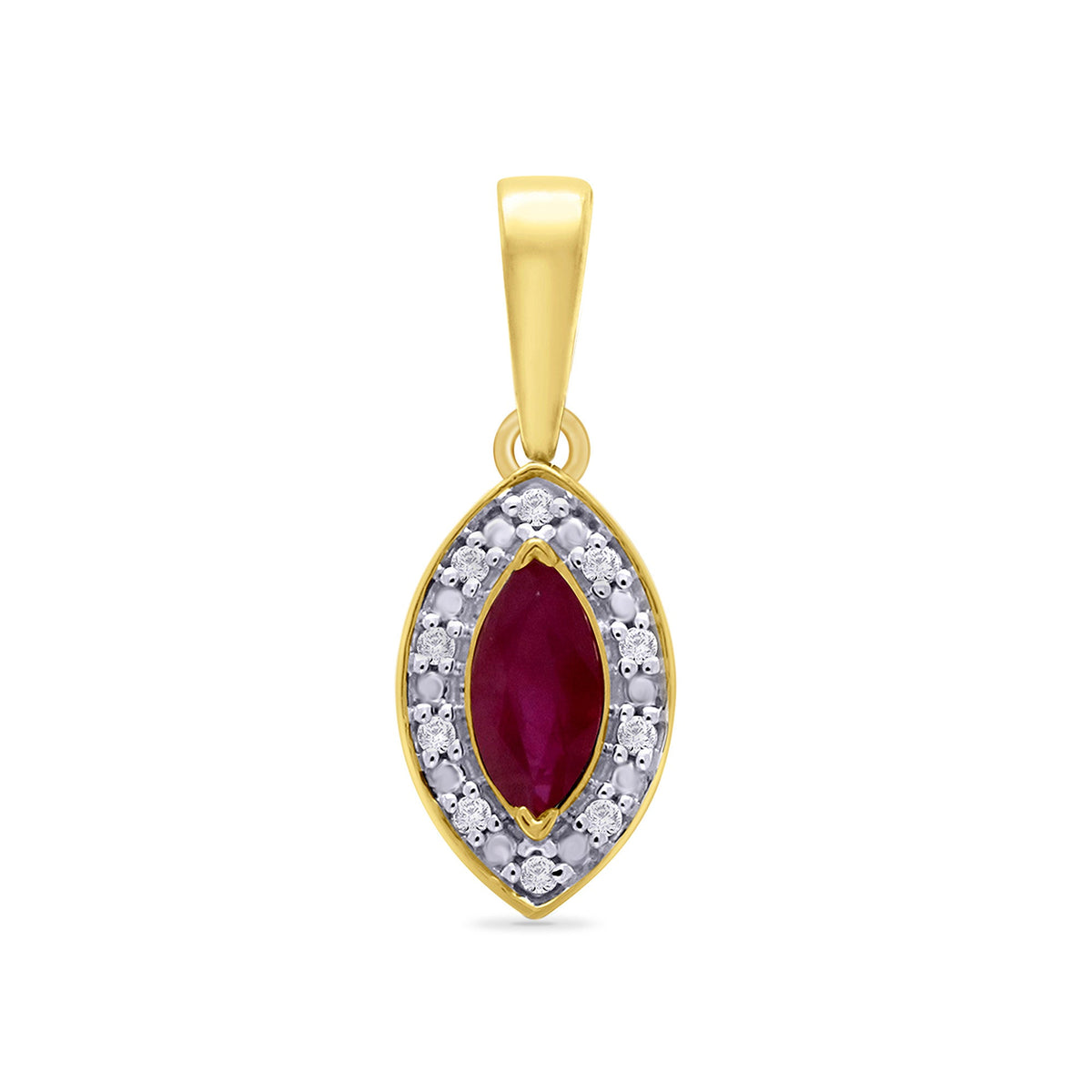 9ct gold 6x3mm marquise shape ruby &amp; diamond pendant 0.03ct