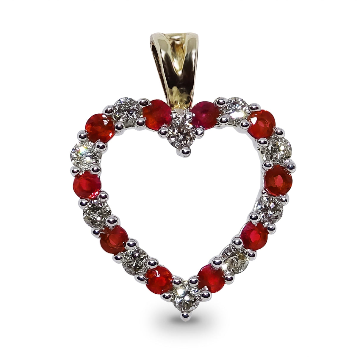 9ct gold ruby &amp; diamond cut out heart pendant 0.19ct (product width 13mm)