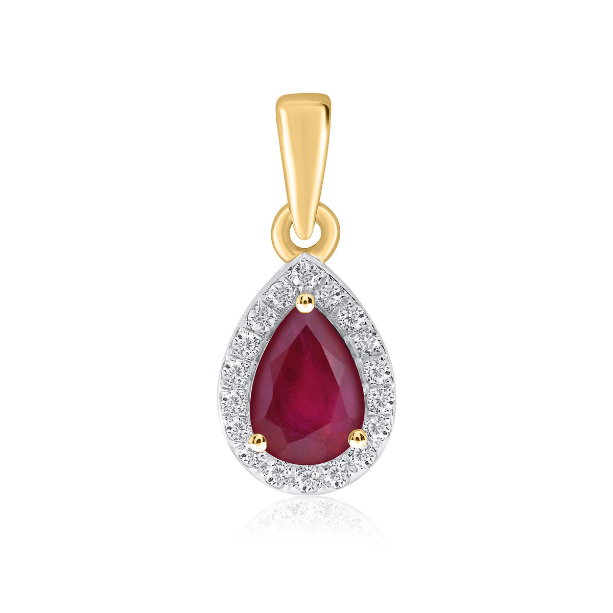 9ct gold 5x3mm pear shape ruby &amp; diamond pendant 0.11ct