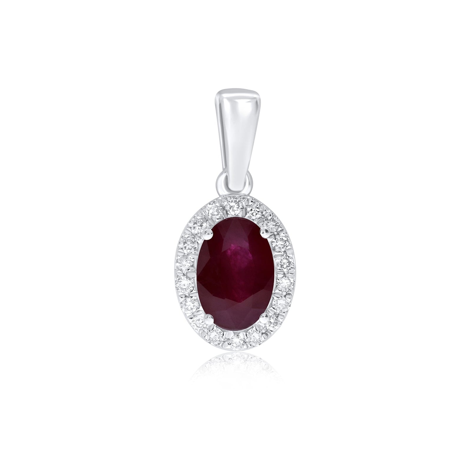 9ct white gold 5x3mm oval ruby & diamond cluster pendant 0.14ct