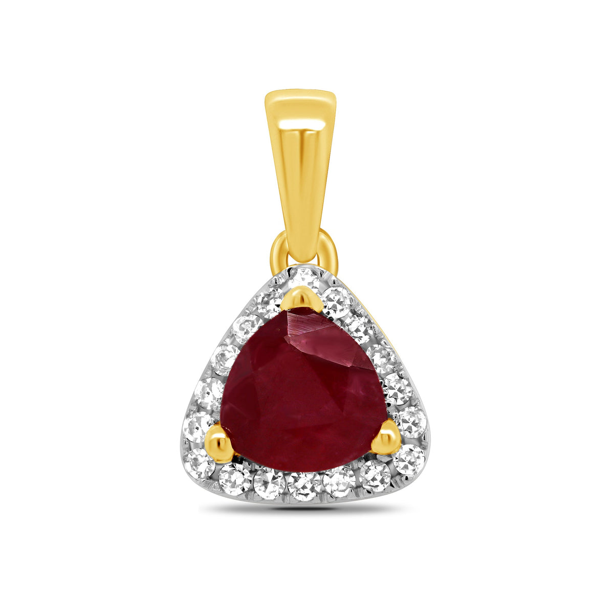 9ct gold 6mm trillion cut ruby &amp; diamond cluster pendant 0.11ct