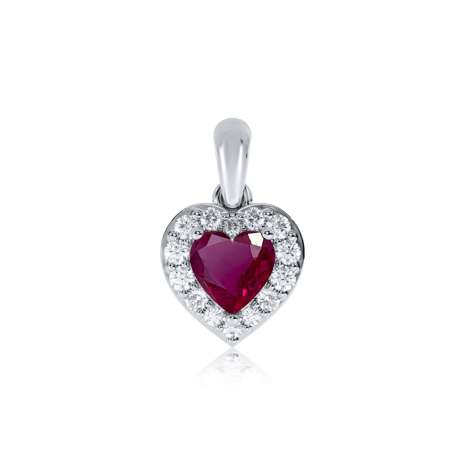 9ct gold 5mm heart shape ruby & diamond cluster pendant 0.13ct