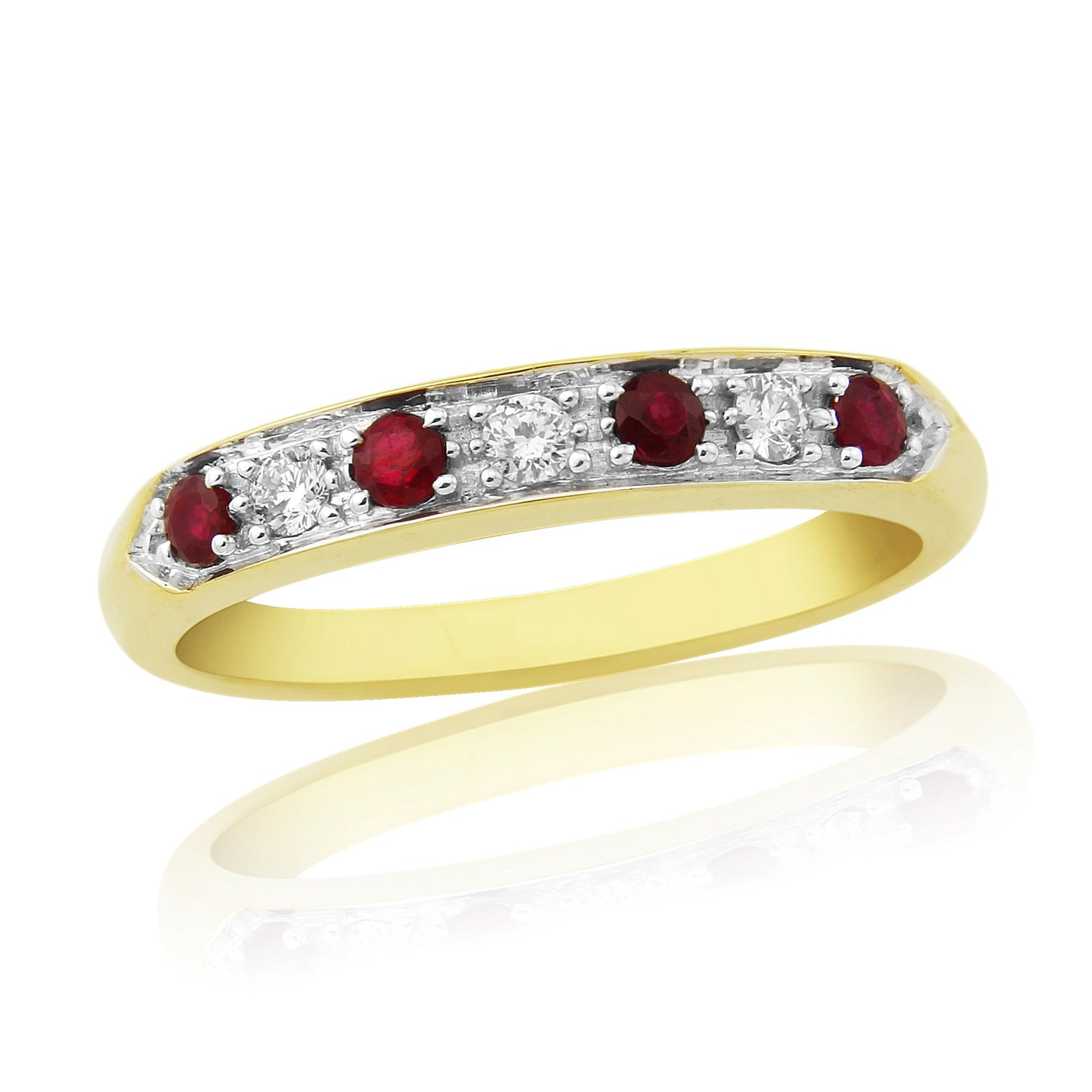 9ct gold grain set ruby & diamond half et ring 0.10ct