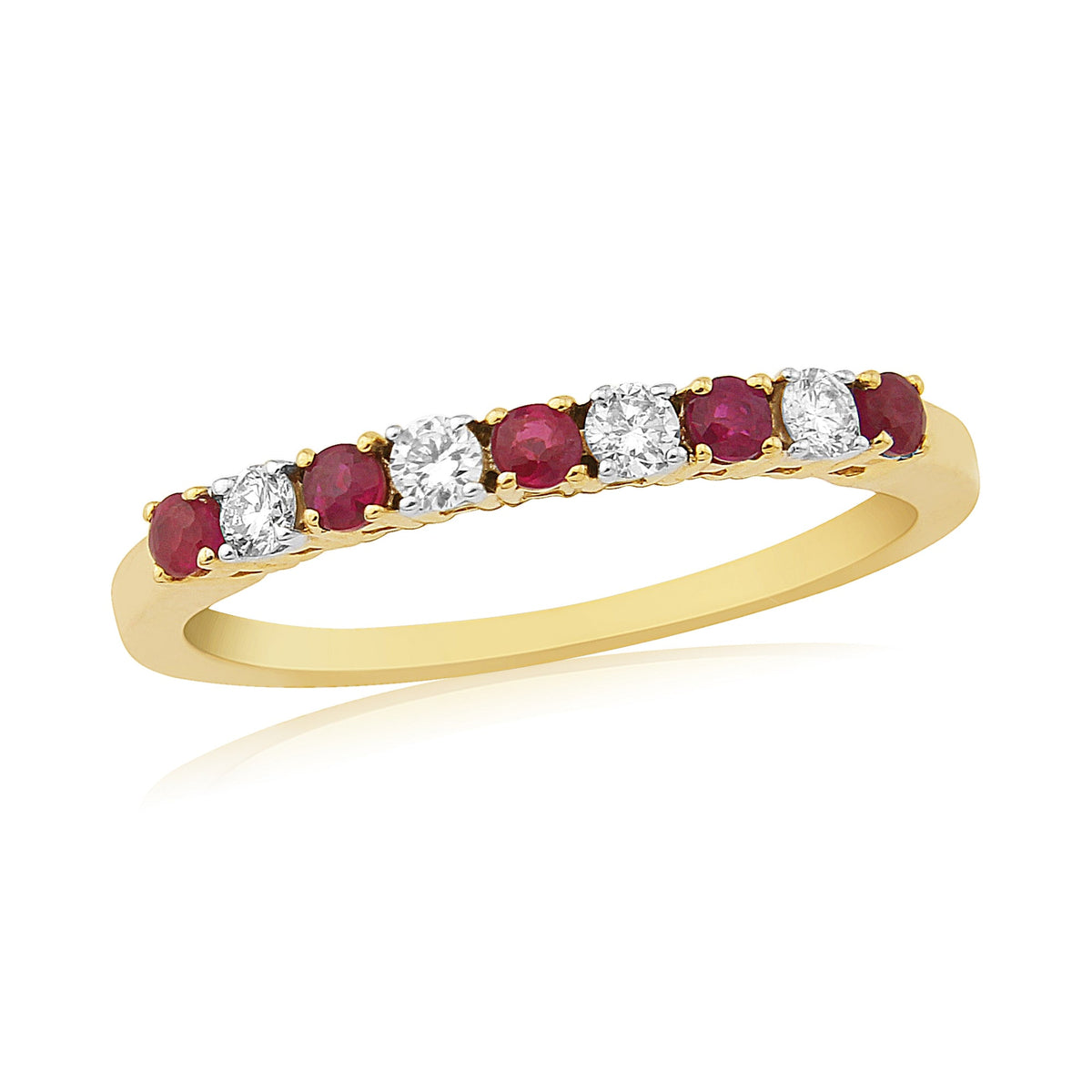 9ct gold 2mm round ruby &amp; diamond half eternity ring 0.14ct