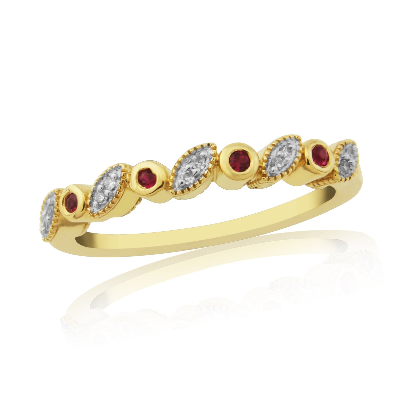 9ct gold ruby & diamond half eternity ring 0.03ct