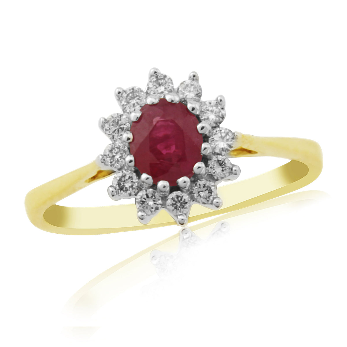 9ct gold 5x4mm oval ruby &amp; diamond cluster ring 0.20ct