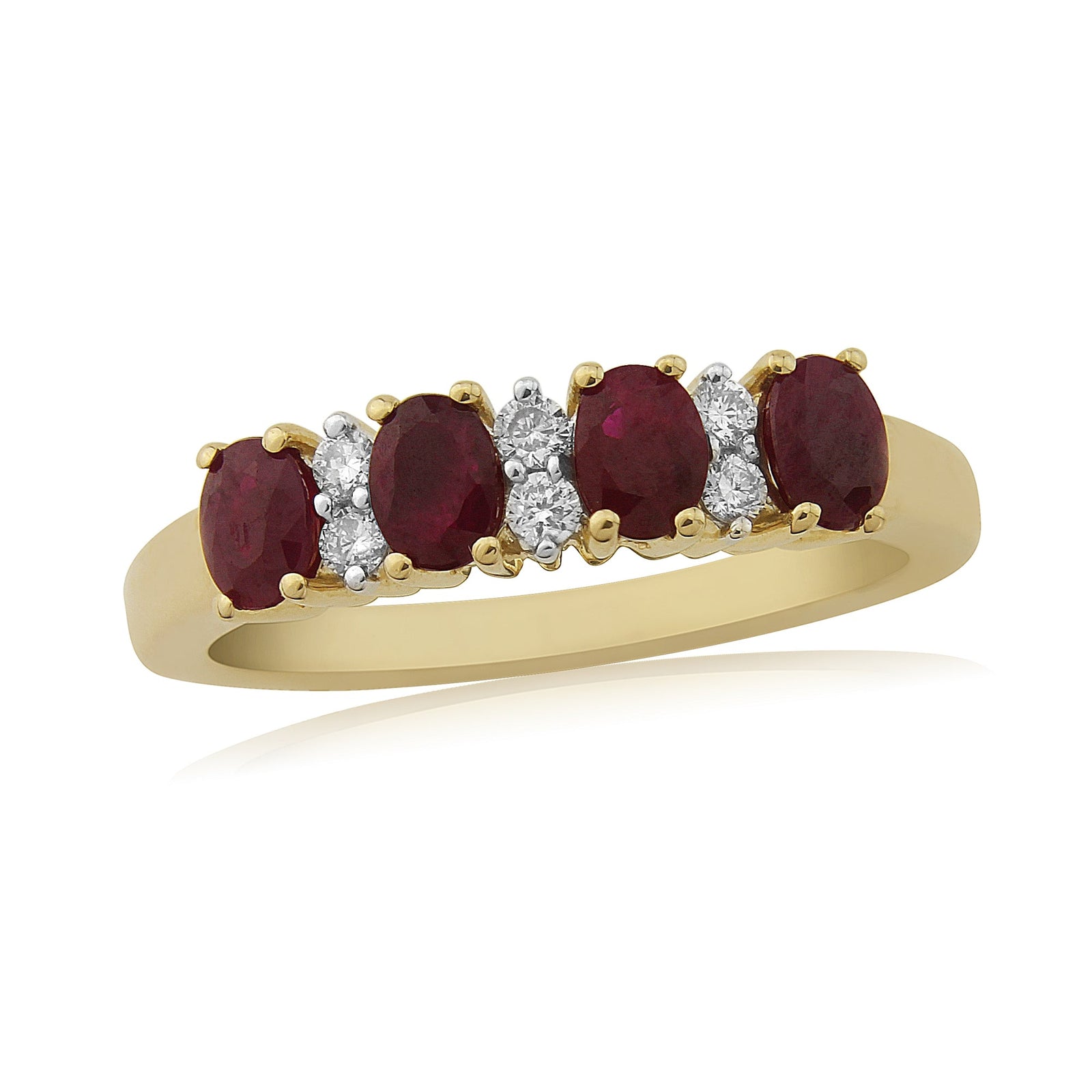 9ct gold 4x3mm oval ruby & diamond half eternity ring 0.11ct