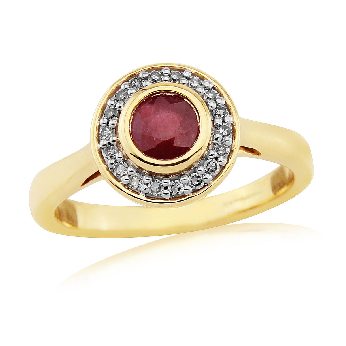 9ct gold 5mm round ruby &amp; diamond cluster ring 0.11ct