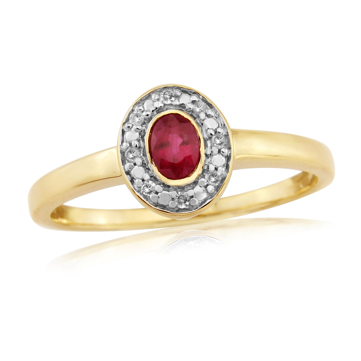 9ct gold 4x3mm oval ruby &amp; diamond cluster ring 0.03ct