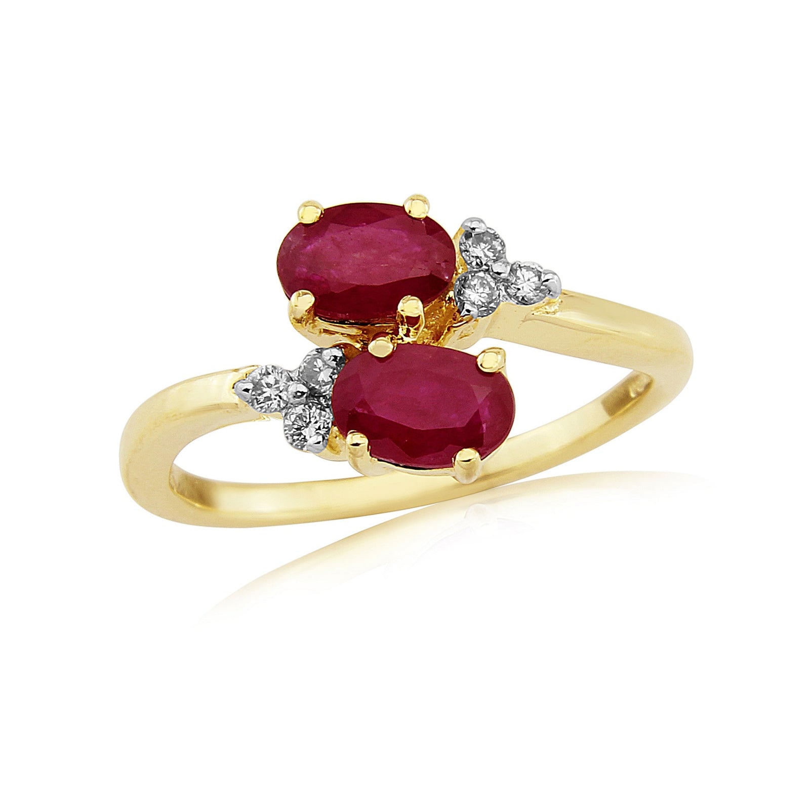 9ct 6x4mm oval rubies & diamond ring 0.10ct