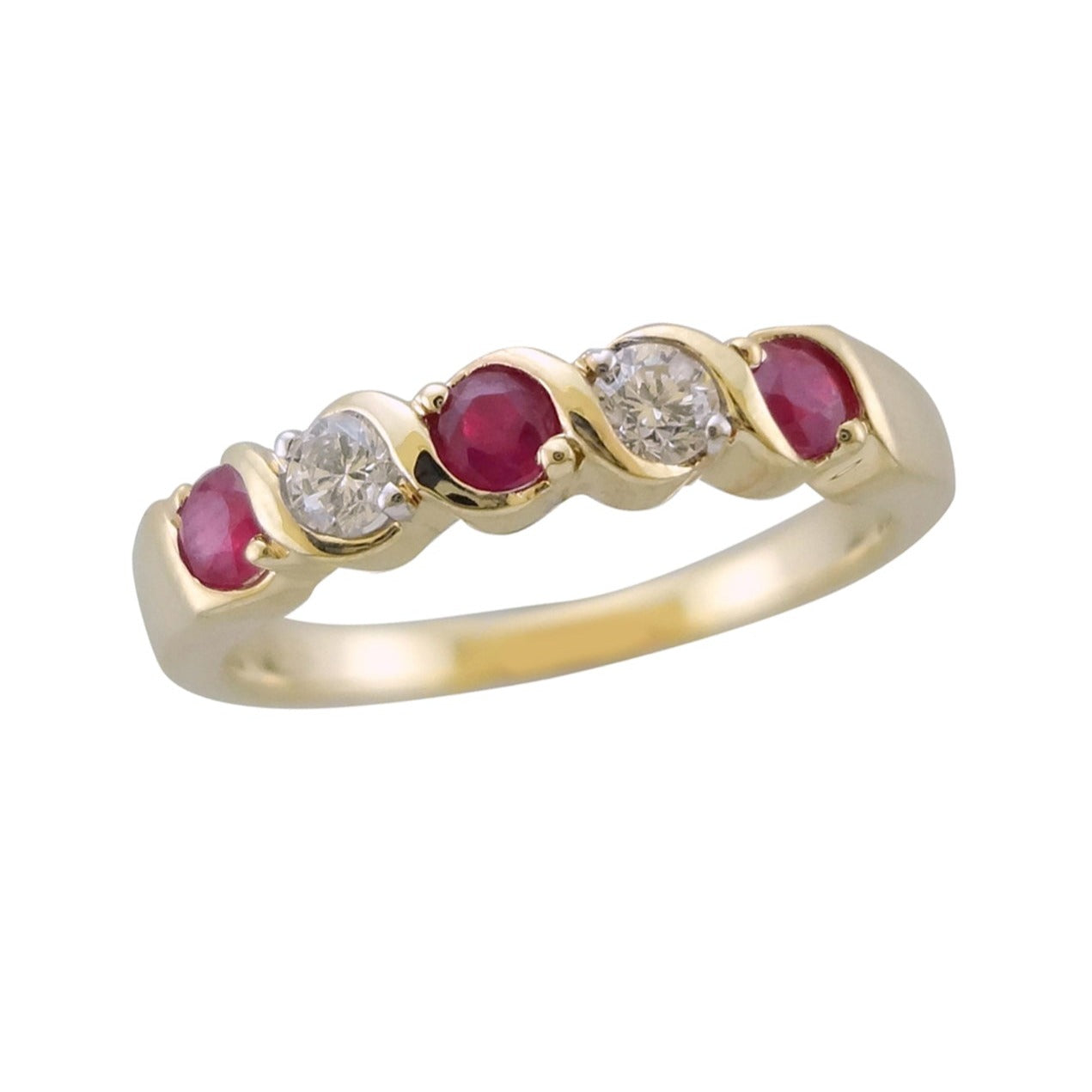 9ct gold 3mm round ruby & diamond half et ring 0.17ct