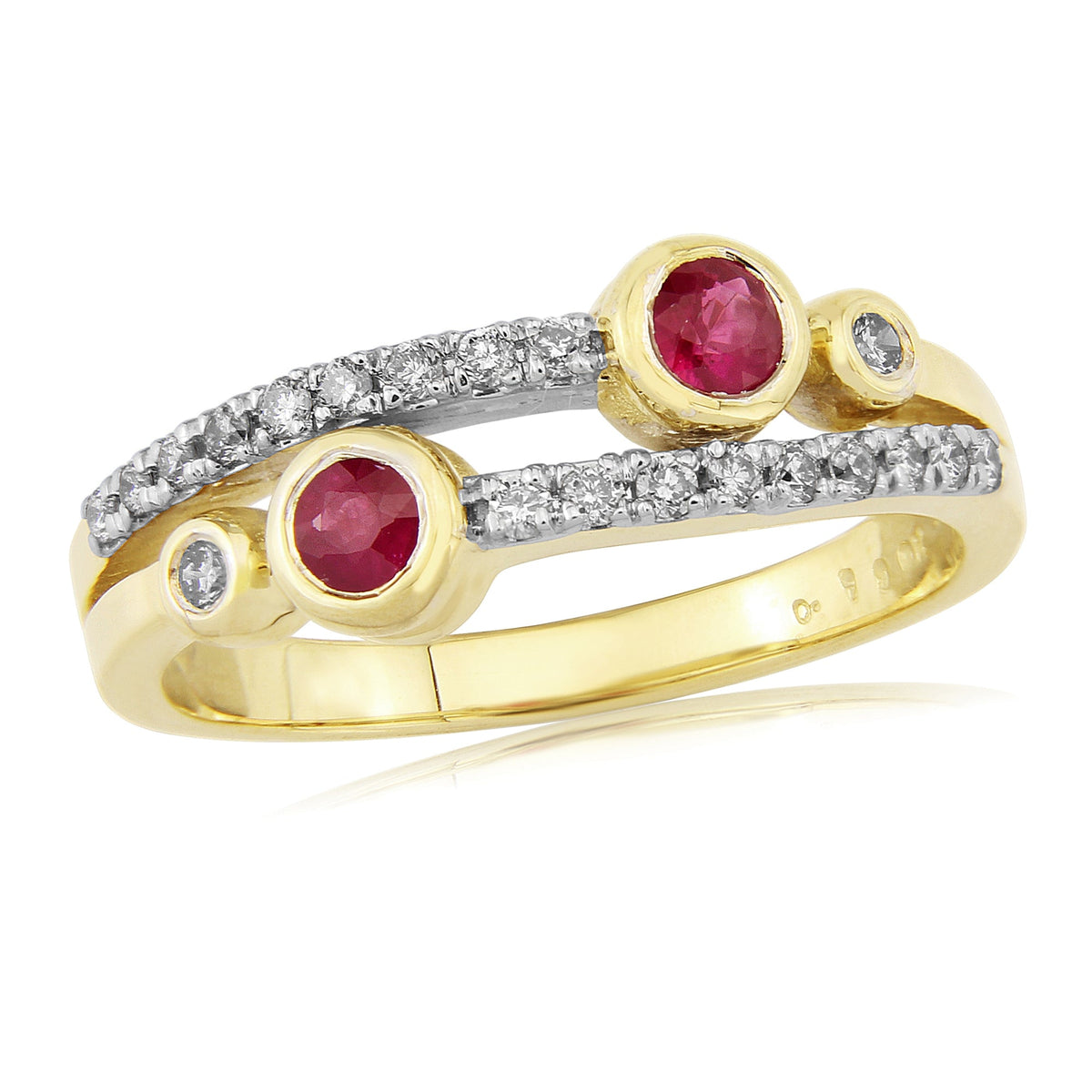 9ct gold ruby &amp; diamond bubble style ring 0.20ct