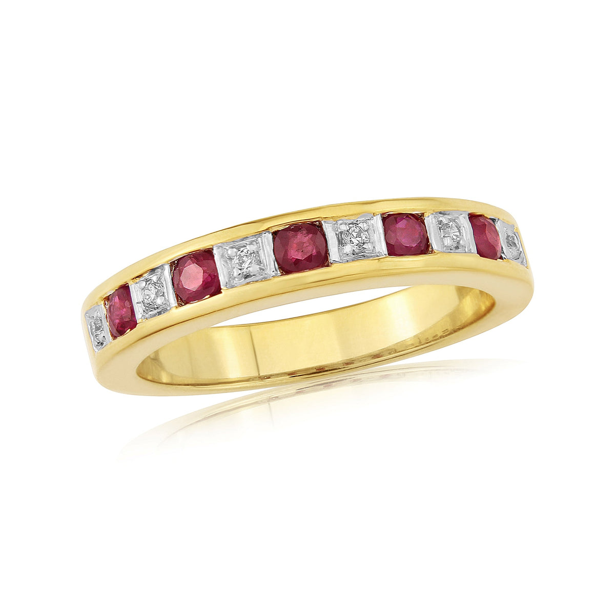 9ct gold ruby &amp; diamond half et ring 0.06ct