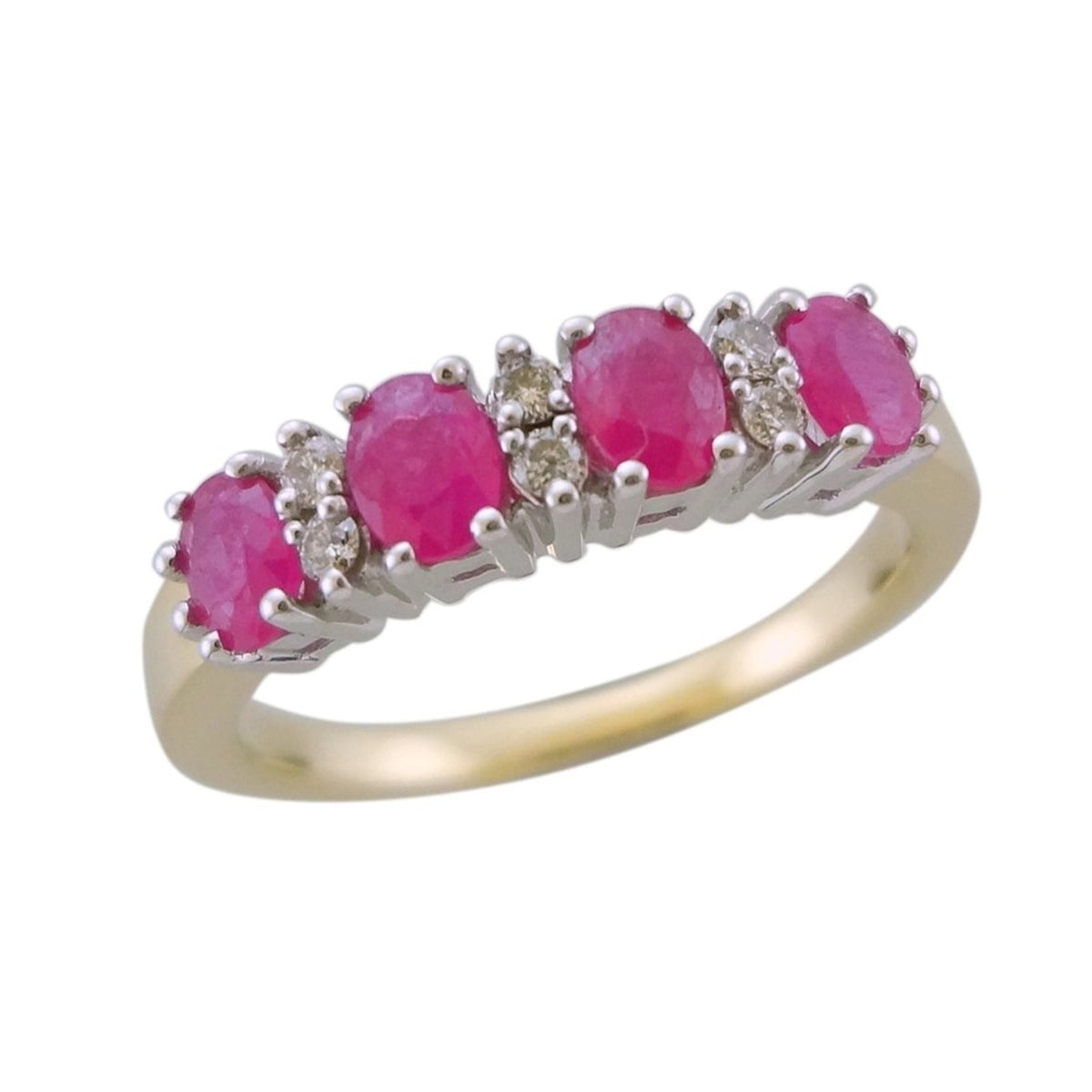 9ct gold 4x3mm oval ruby &amp; diamond half et ring 0.08ct