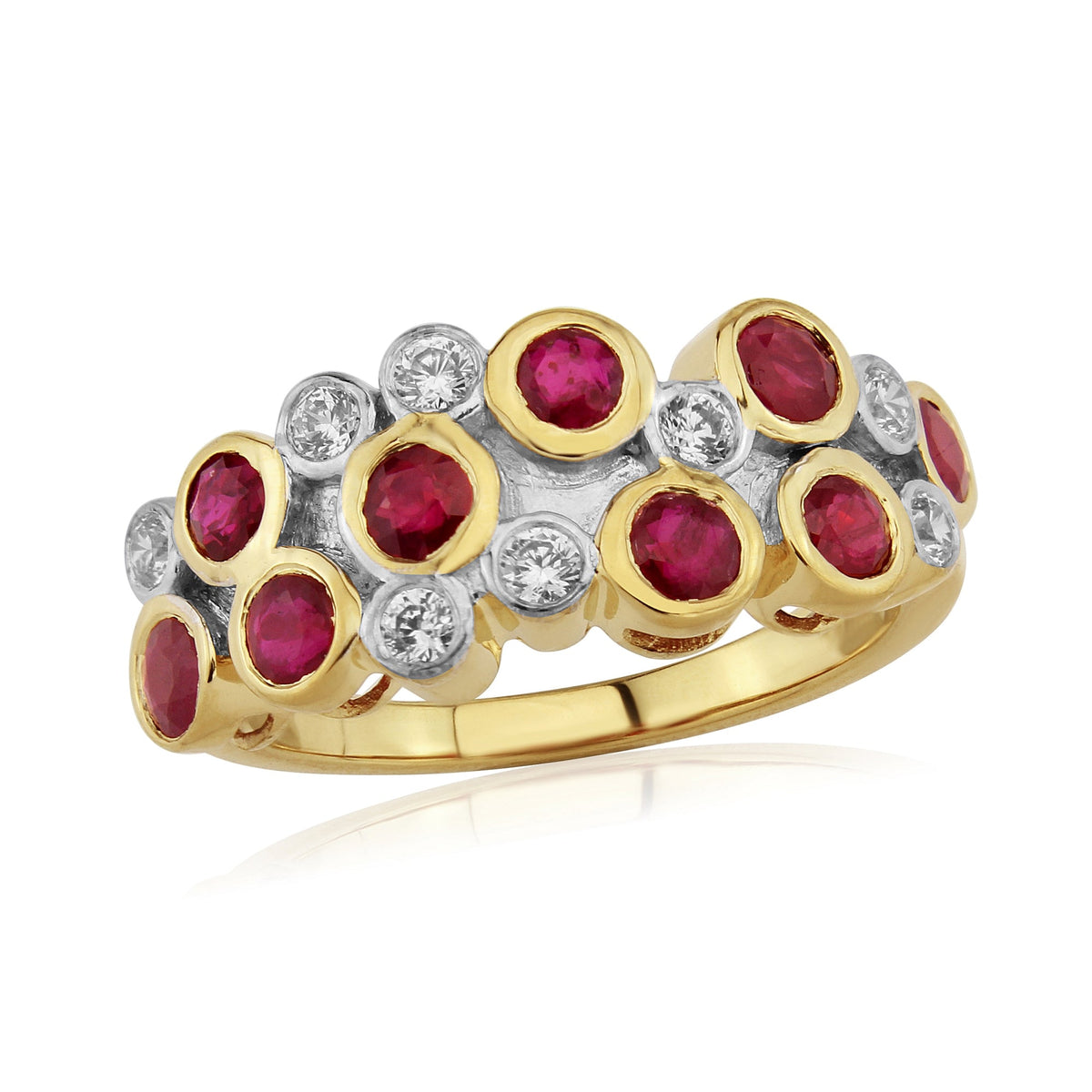 9ct gold ruby &amp; diamond bubble style ring 0.21ct