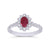 9ct white gold 6x4mm oval ruby & diamond cluster ring with diamond set shoulders 0.15ct