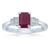 9ct white gold 7x5mm octagon cut ruby & stepped diamond shoulders ring 0.11ct