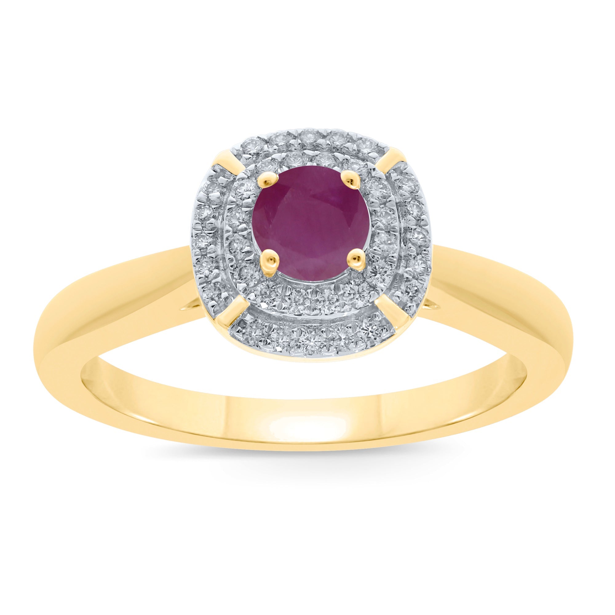 9ct gold 4.5mm round ruby & diamond cluster ring 0.14ct
